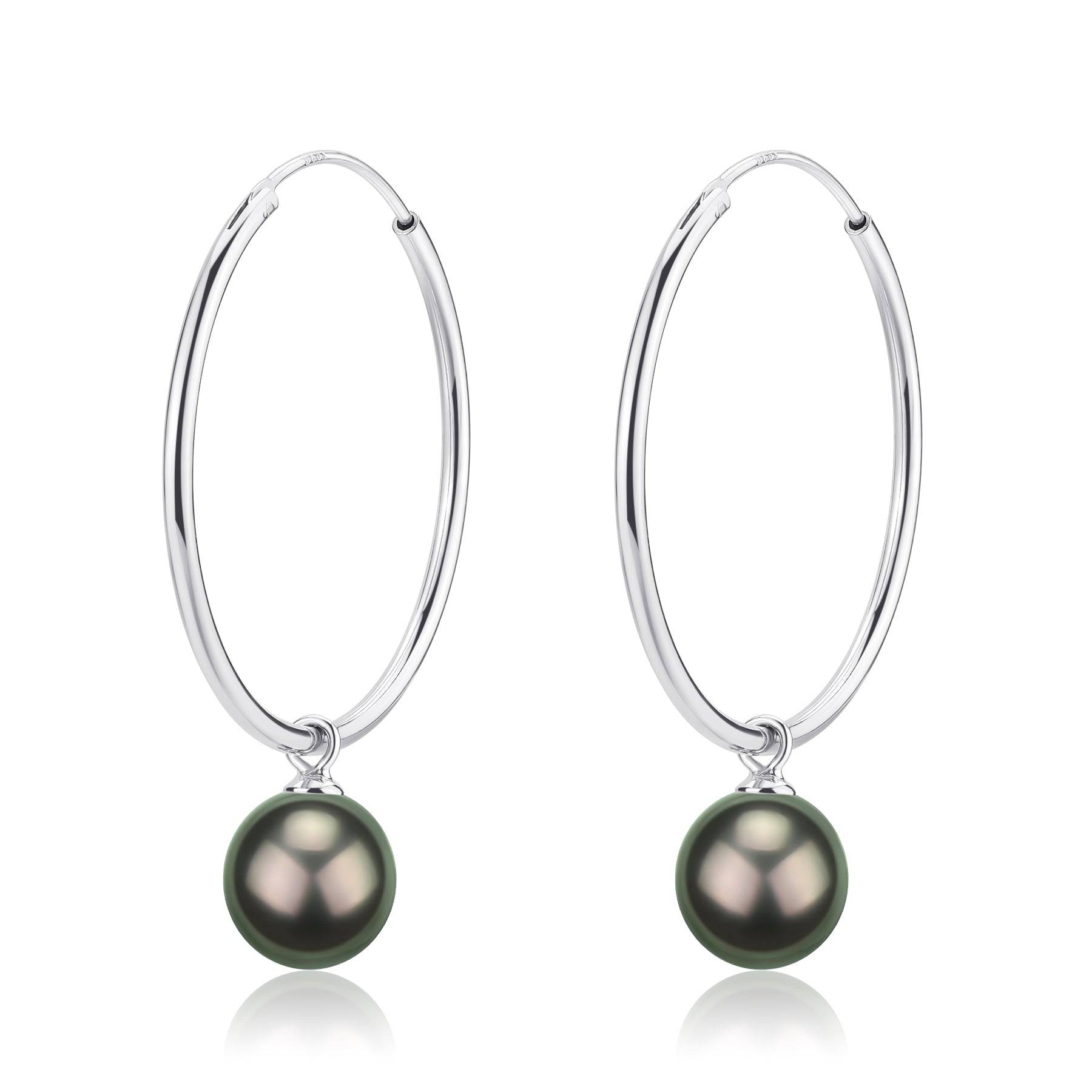 Tahitian Pearl Drop Large Hoop Dangling Earrings