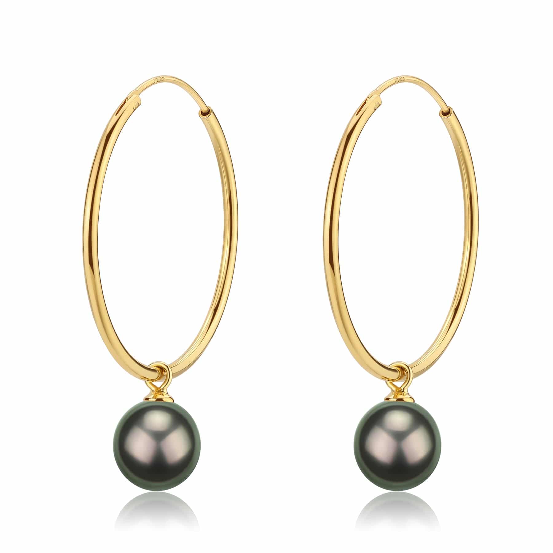 Tahitian Pearl Drop Large Hoop Dangling Earrings