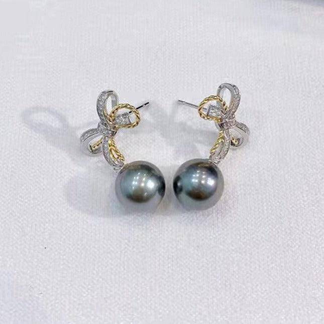 Tahitian South Sea Pearl & CZ Bow Earrings