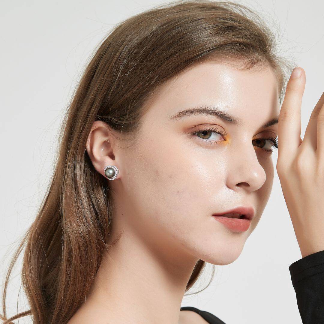 Tahitian South Sea Pearl & CZ Earrings