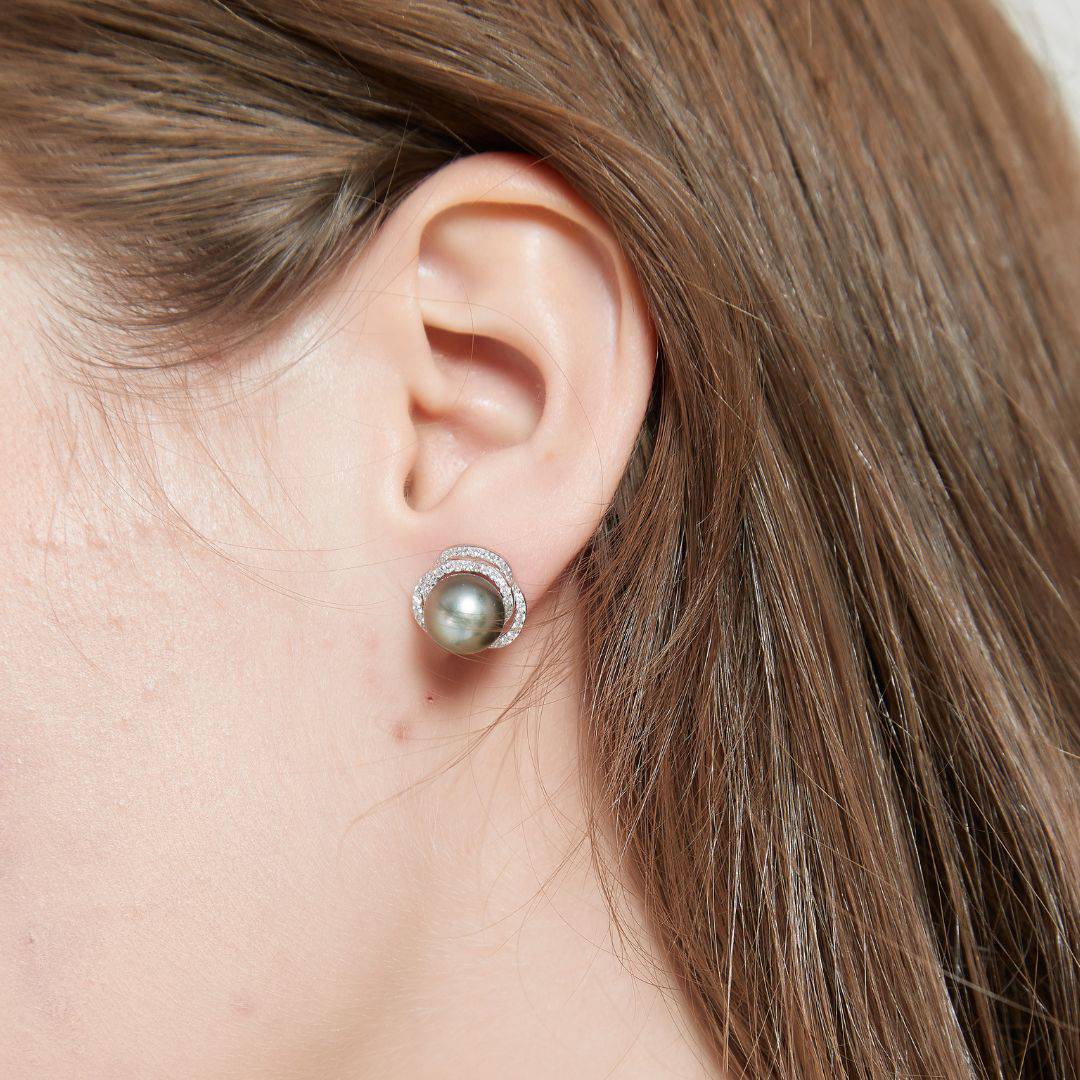 Tahitian South Sea Pearl & CZ Earrings