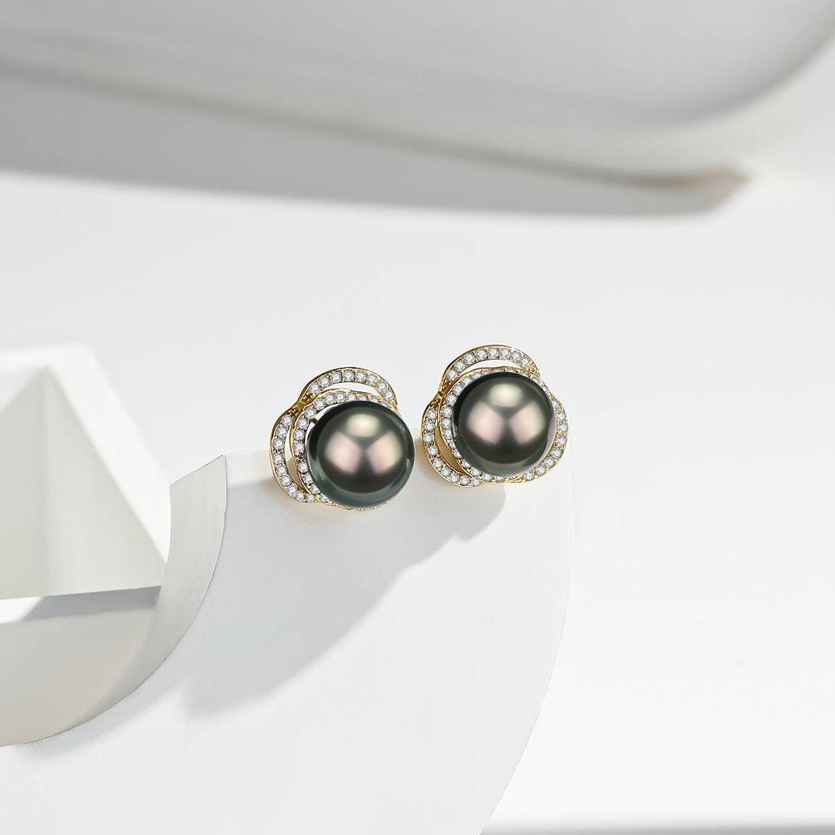 Tahitian South Sea Pearl & CZ Earrings