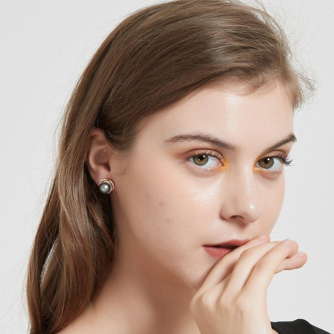 Tahitian South Sea Pearl & CZ Earrings