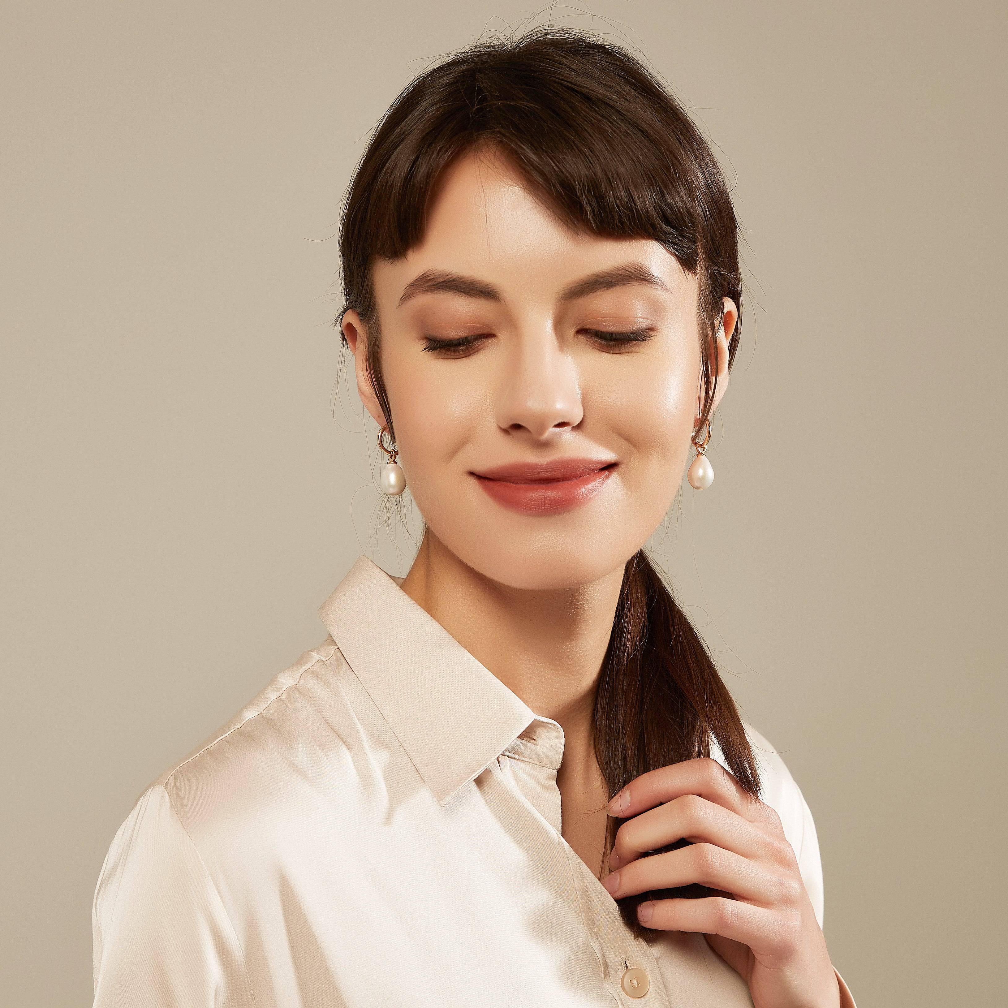 Versatile Drop Shaped Pearl Hoop Earrings