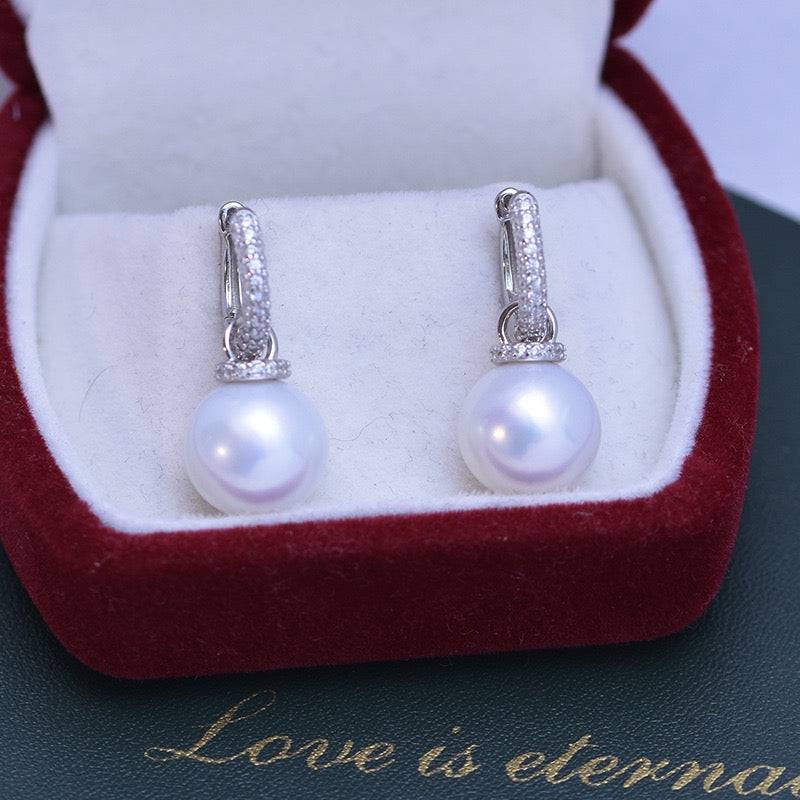 11-12mm Freshwater Pearl & Kate CZ Hoop Earrings