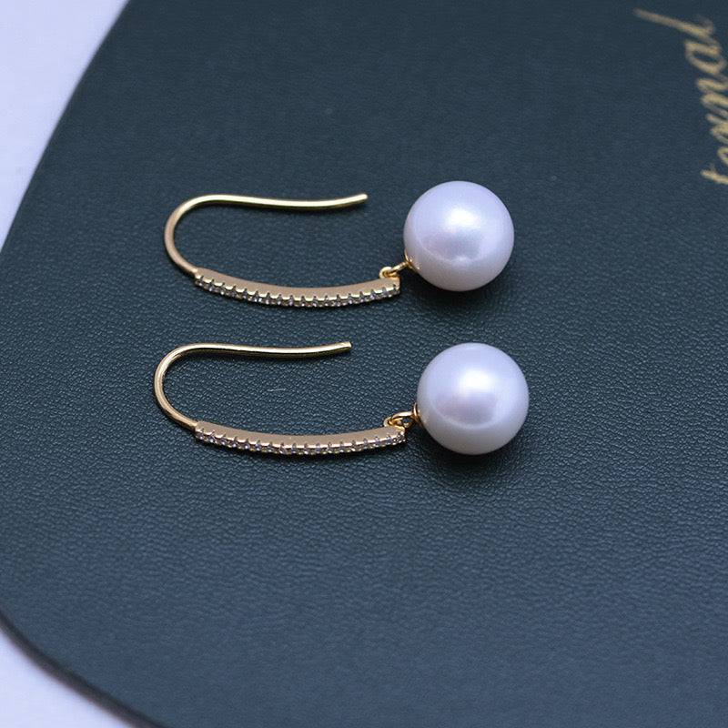 10-11mm Freshwater Pearl & CZ Hook Hoops Earrings