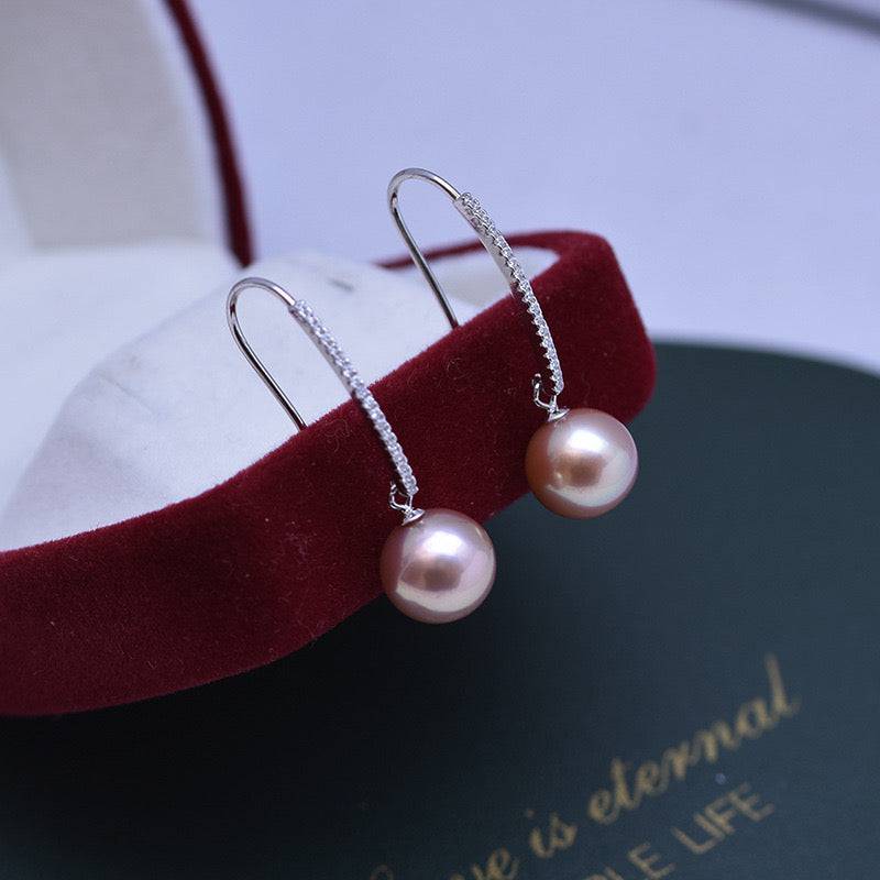 10-11mm Freshwater Pearl & CZ Hook Hoops Earrings