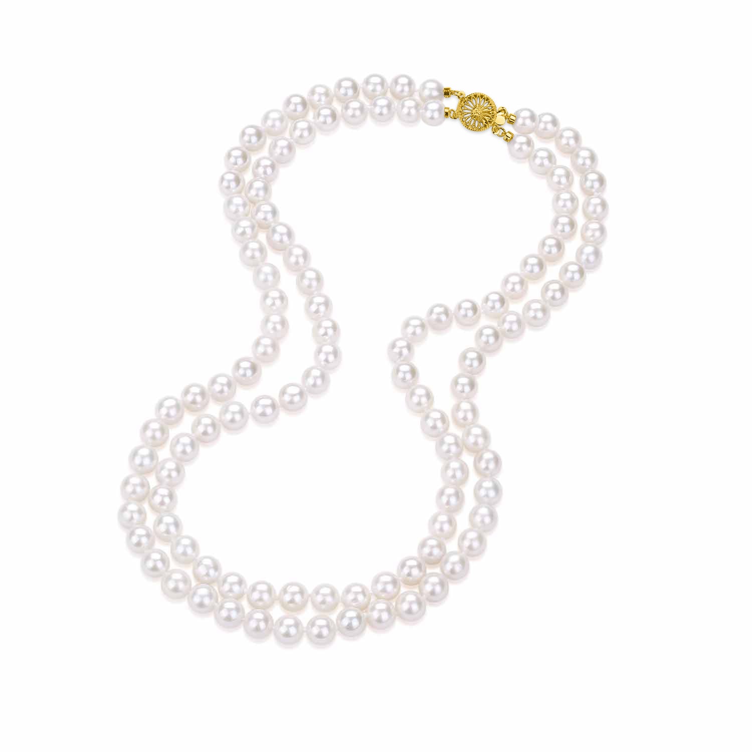 7.5-8.0mm White Freshwater Double Strand Pearl Necklace