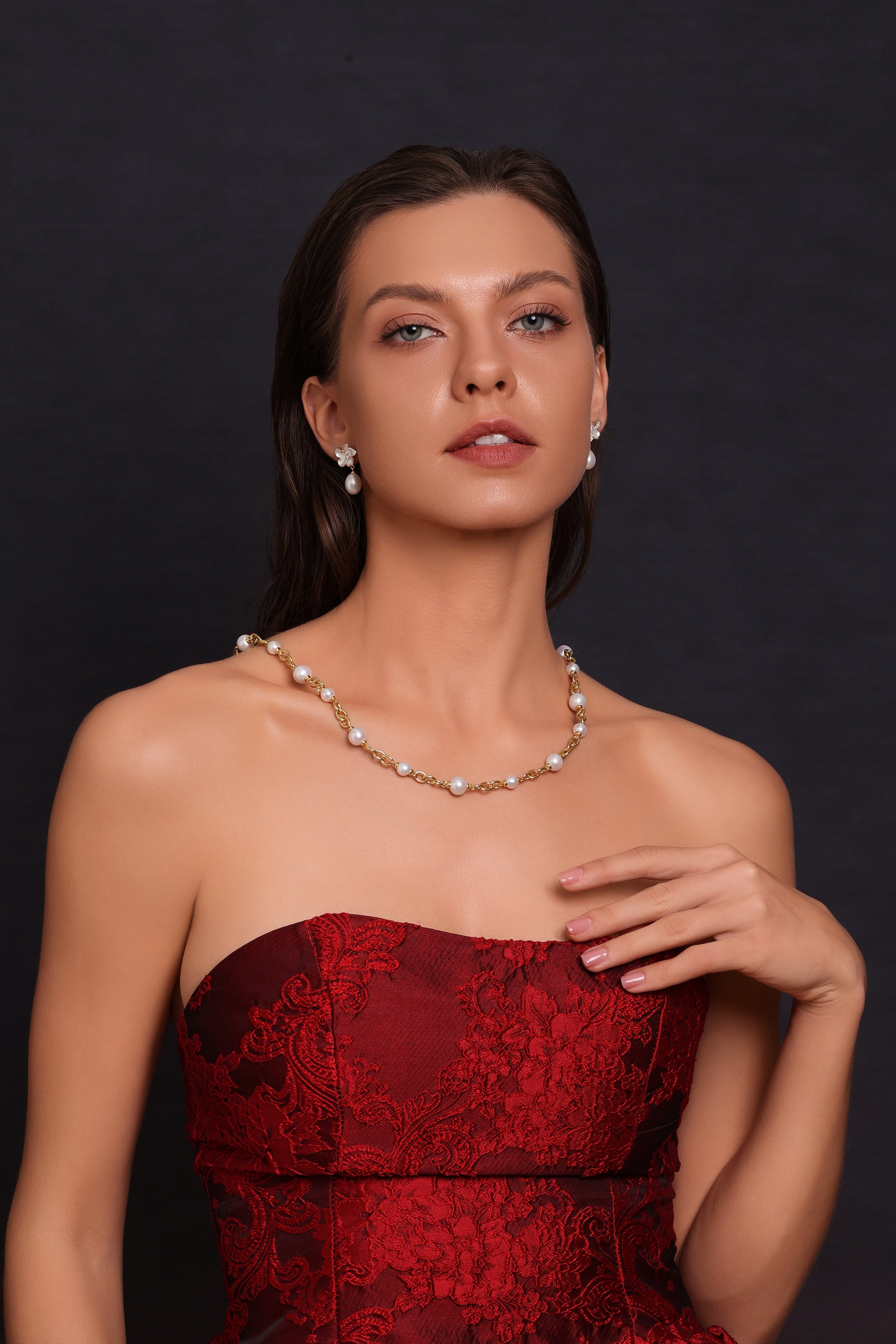 Magnolia Enamel Pearl Drop Earrings