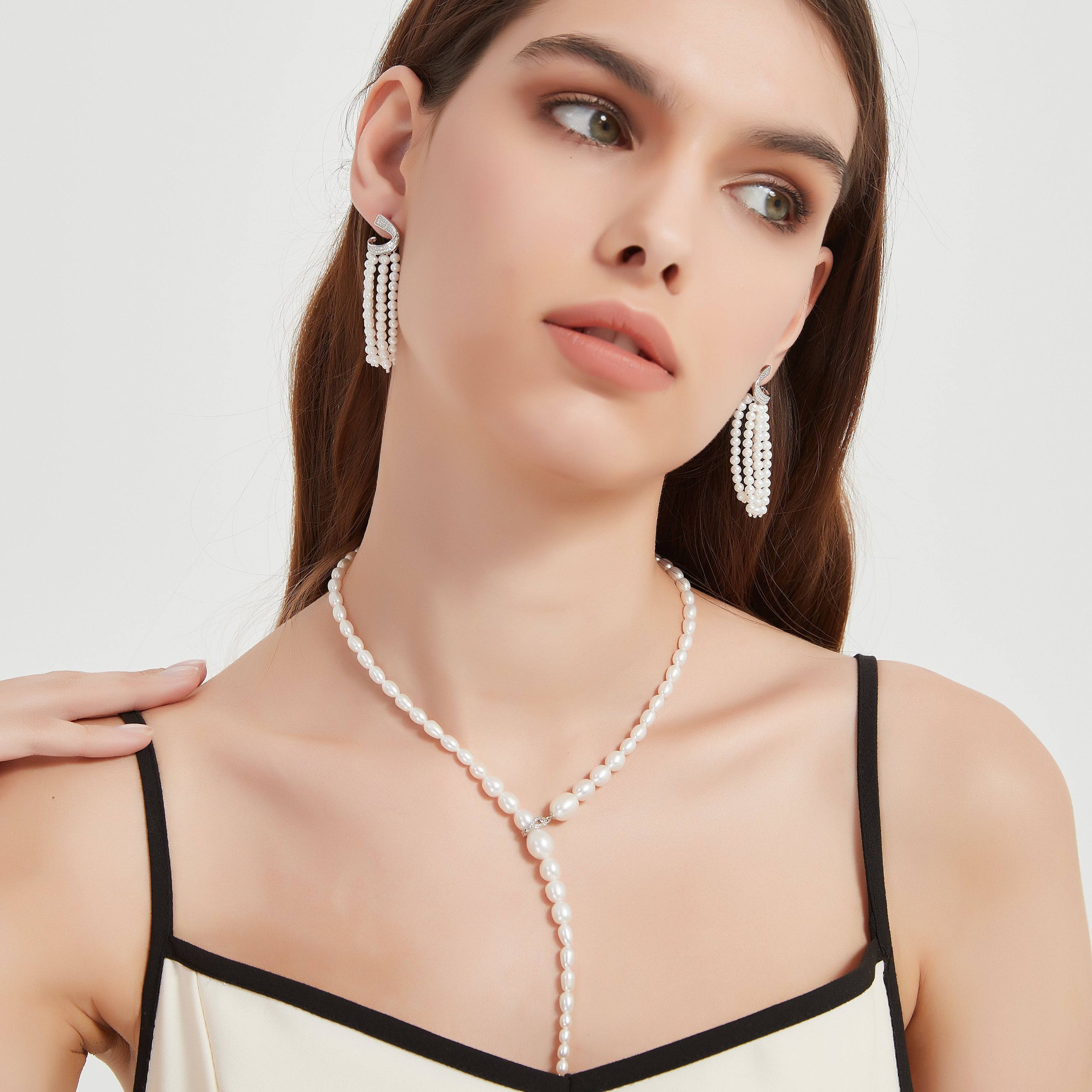 3-7mm Freshwater Snake Style Rice Pearl Necklace