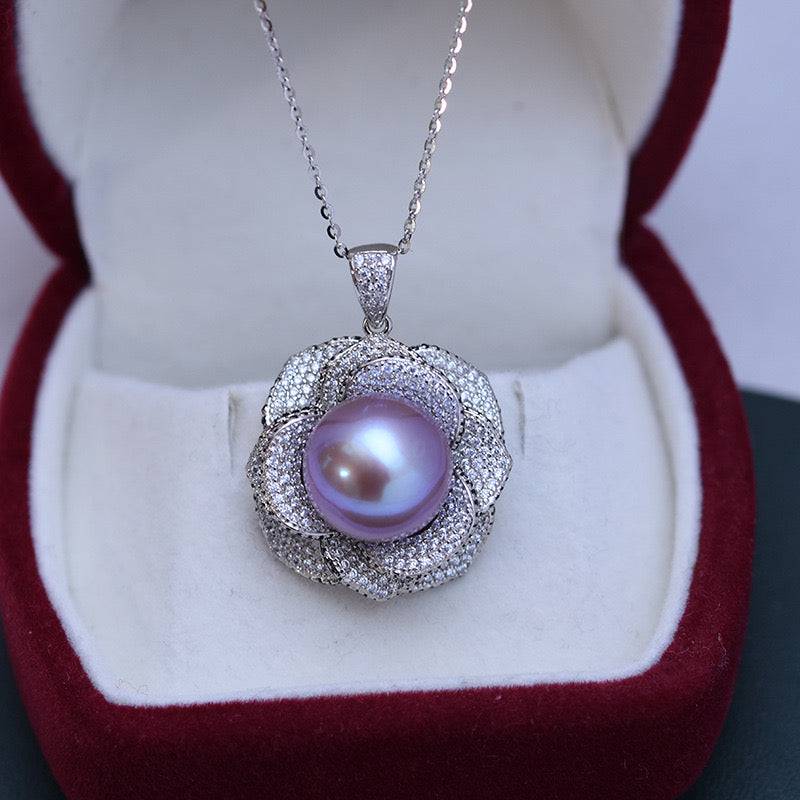 12-13mm Freshwater Pearls & Miya Floral Pendant Necklace
