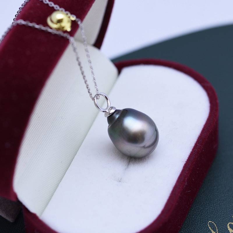 9-11mm Tahitian South Sea Baroque Pearl & Teardrop Pendant Necklace Silver