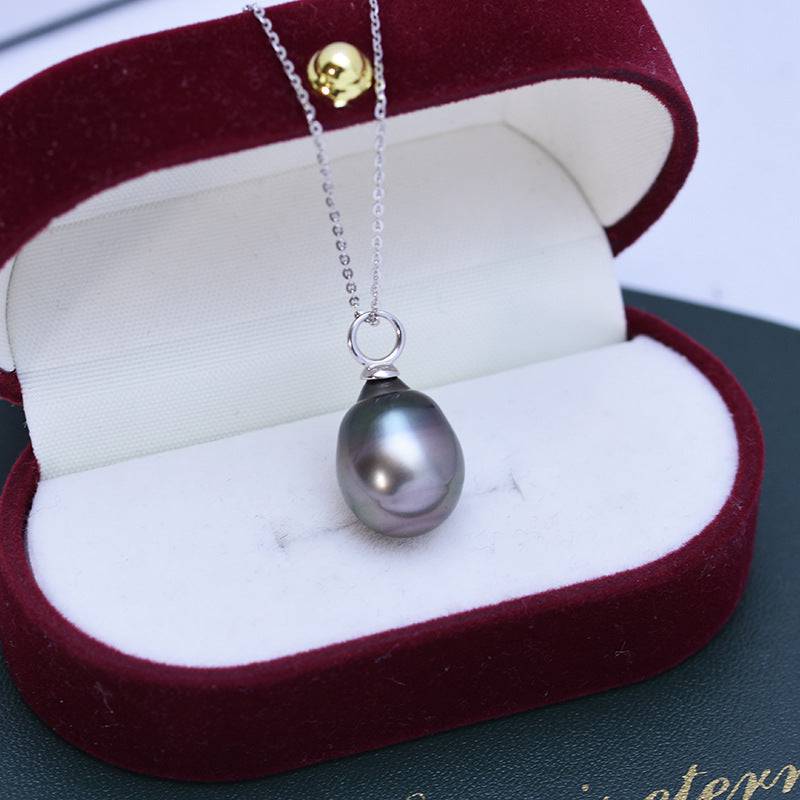 9-11mm Tahitian South Sea Baroque Pearl & Teardrop Pendant Necklace Silver