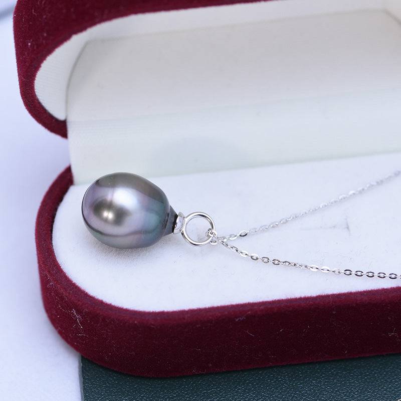9-11mm Tahitian South Sea Baroque Pearl & Teardrop Pendant Necklace Silver