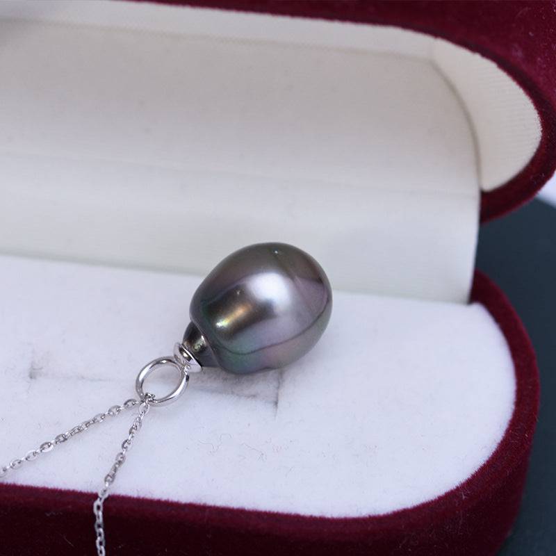 9-11mm Tahitian South Sea Baroque Pearl & Teardrop Pendant Necklace Silver