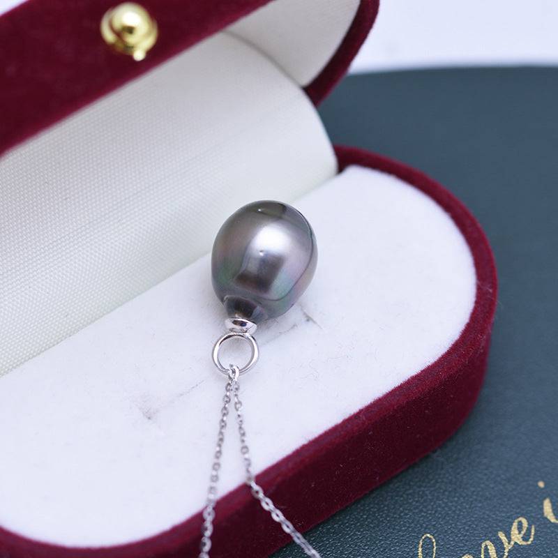 9-11mm Tahitian South Sea Baroque Pearl & Teardrop Pendant Necklace Silver
