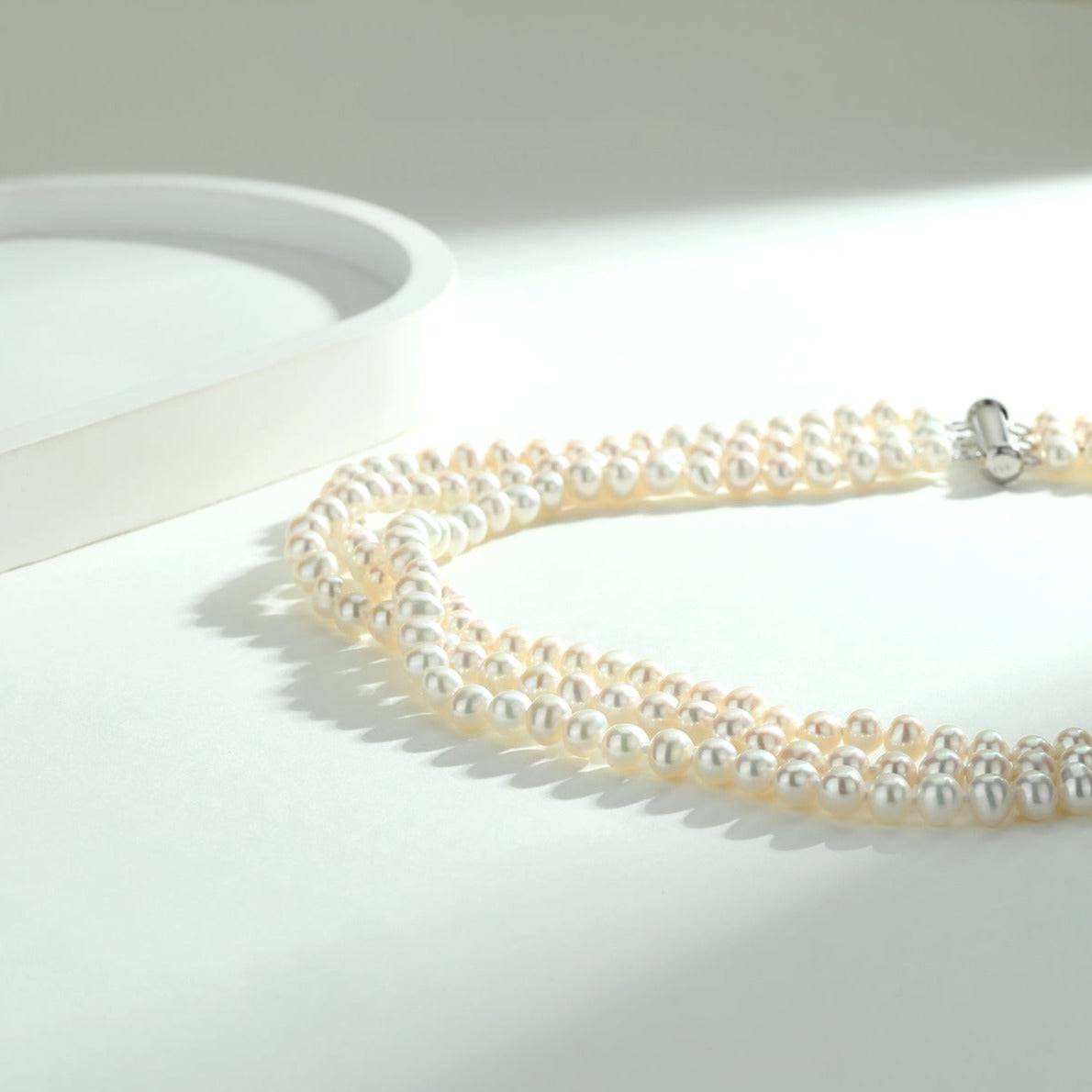 5-6mm Triple Freshwater Pearls Necklace Bracelet Set(Purchase Individually)