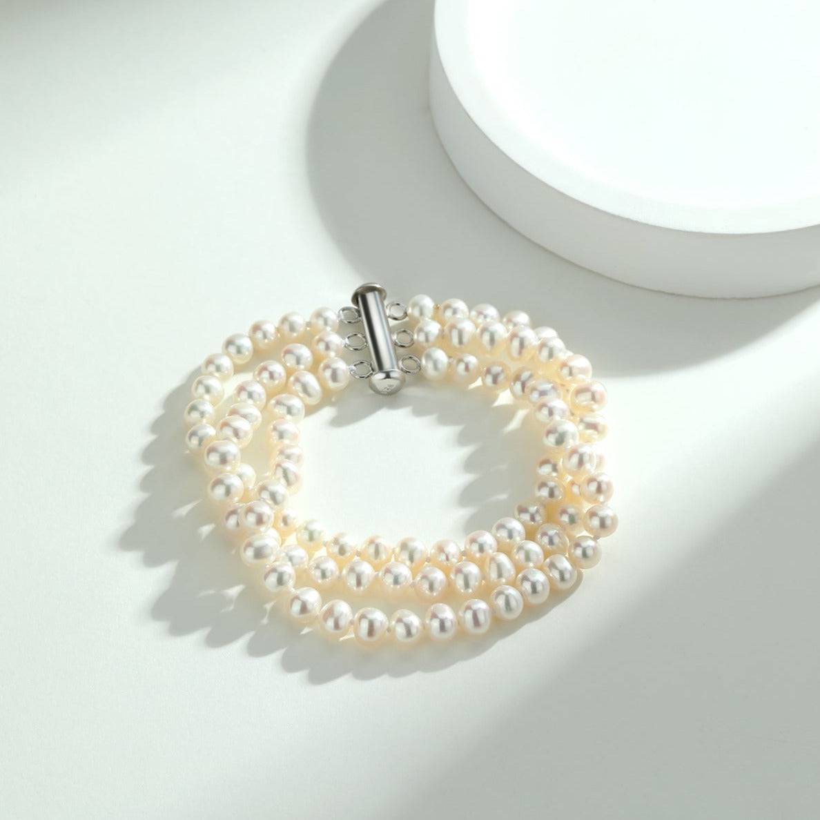 5-6mm Triple Freshwater Pearls Necklace Bracelet Set(Purchase Individually)