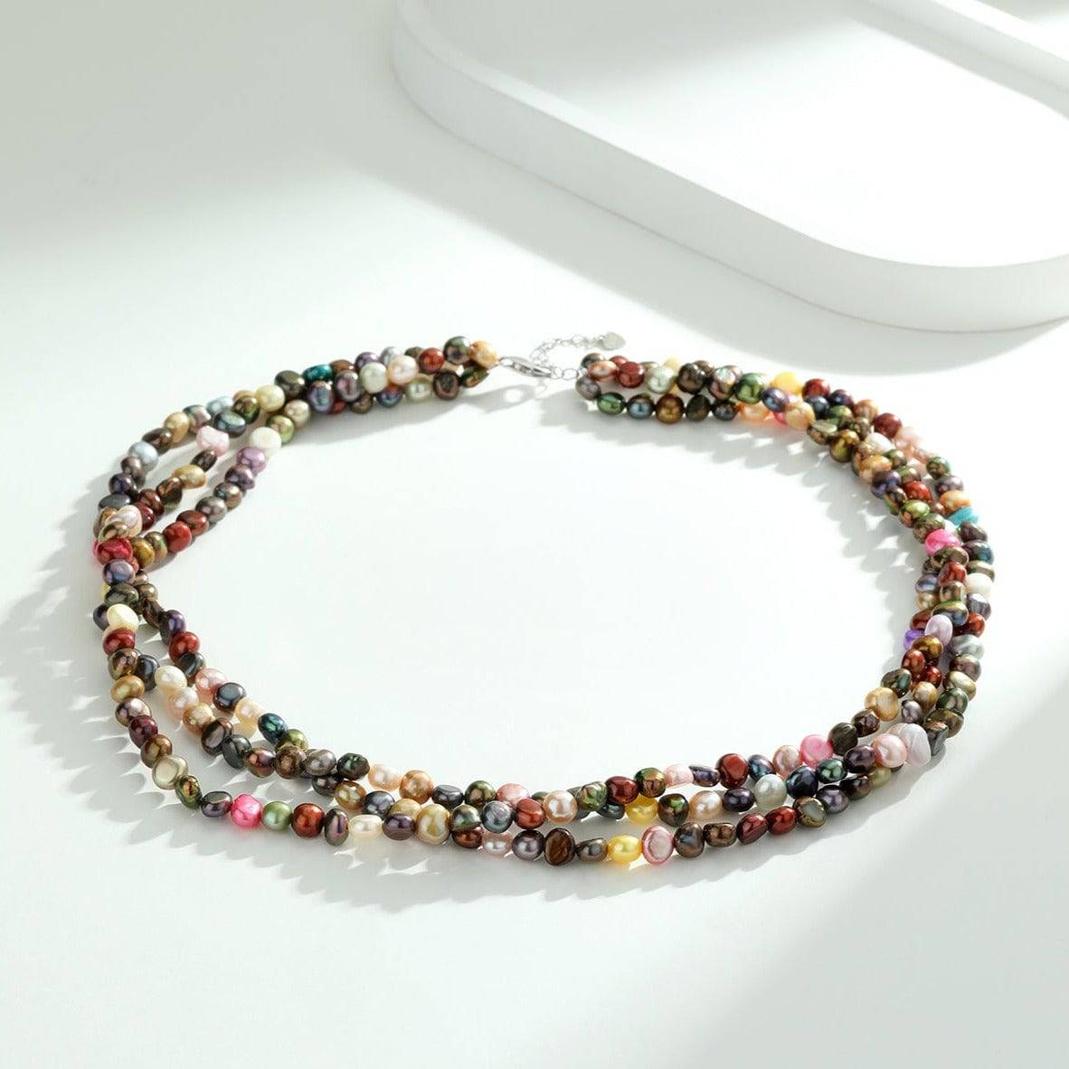 5-6mm Triple Strand Dyed Multicolour Freshwater Pearls Necklace