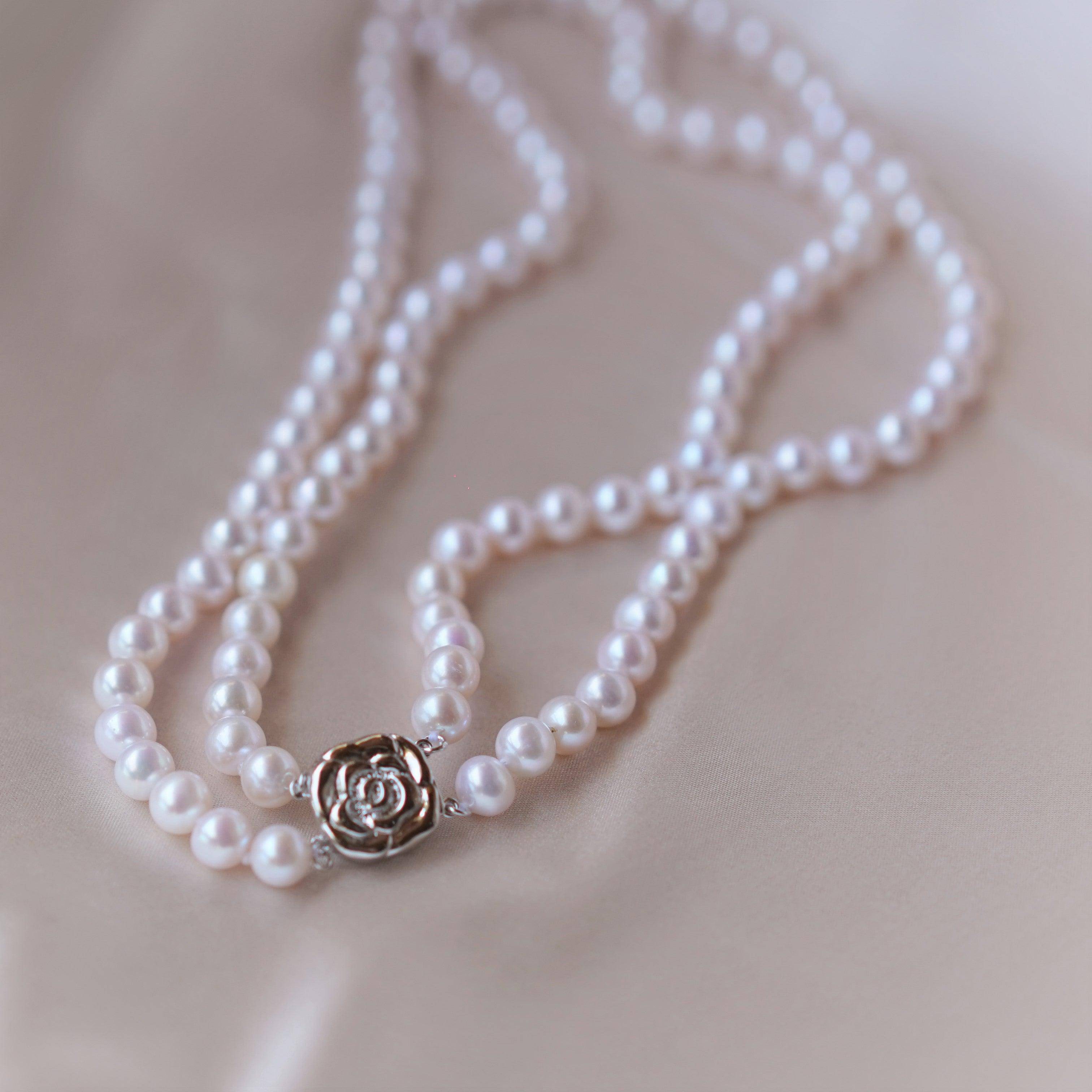 7.5-8.0mm White Freshwater Double Strand Pearl Necklace
