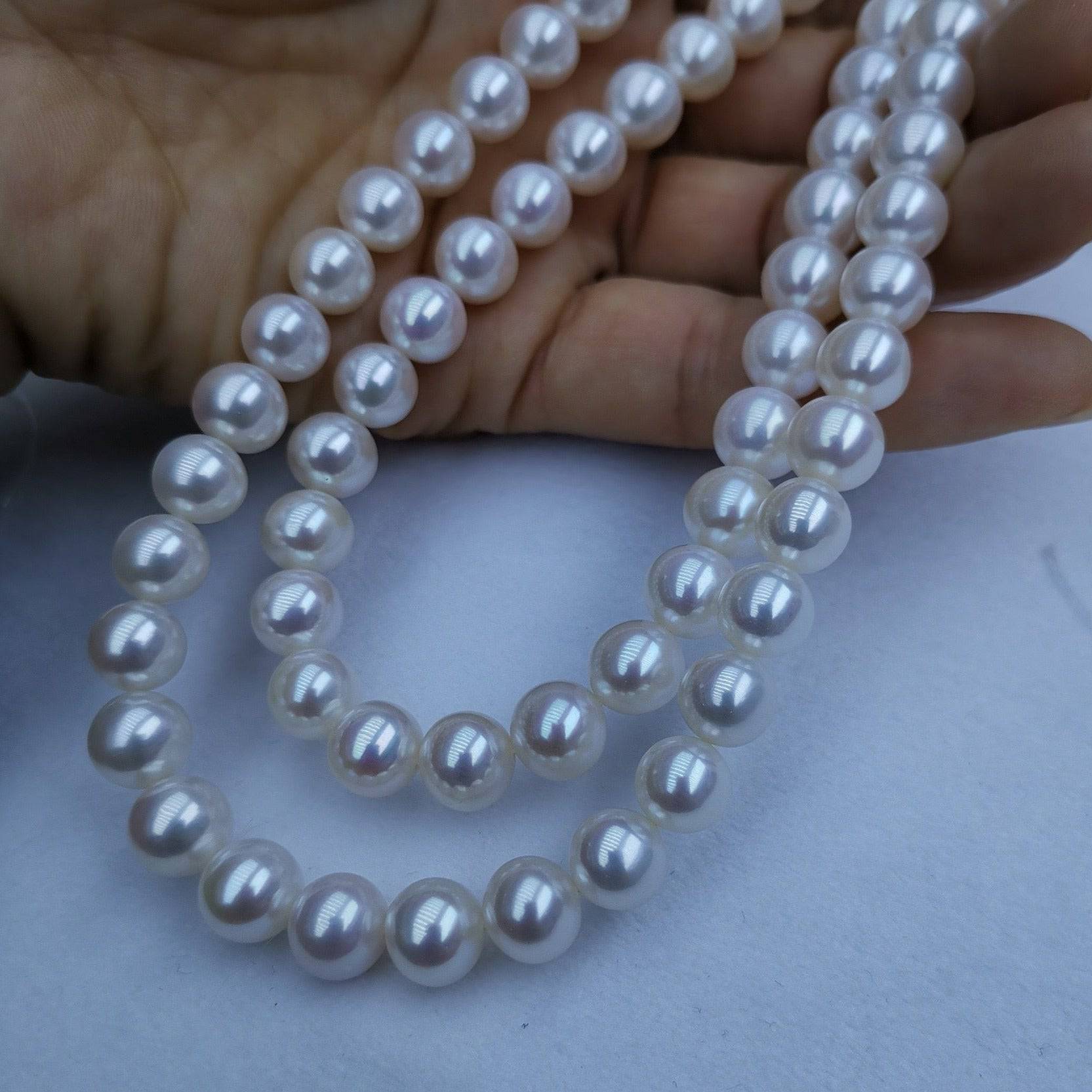8-9-10mm White Round Freshwater Pearl Strand Necklace