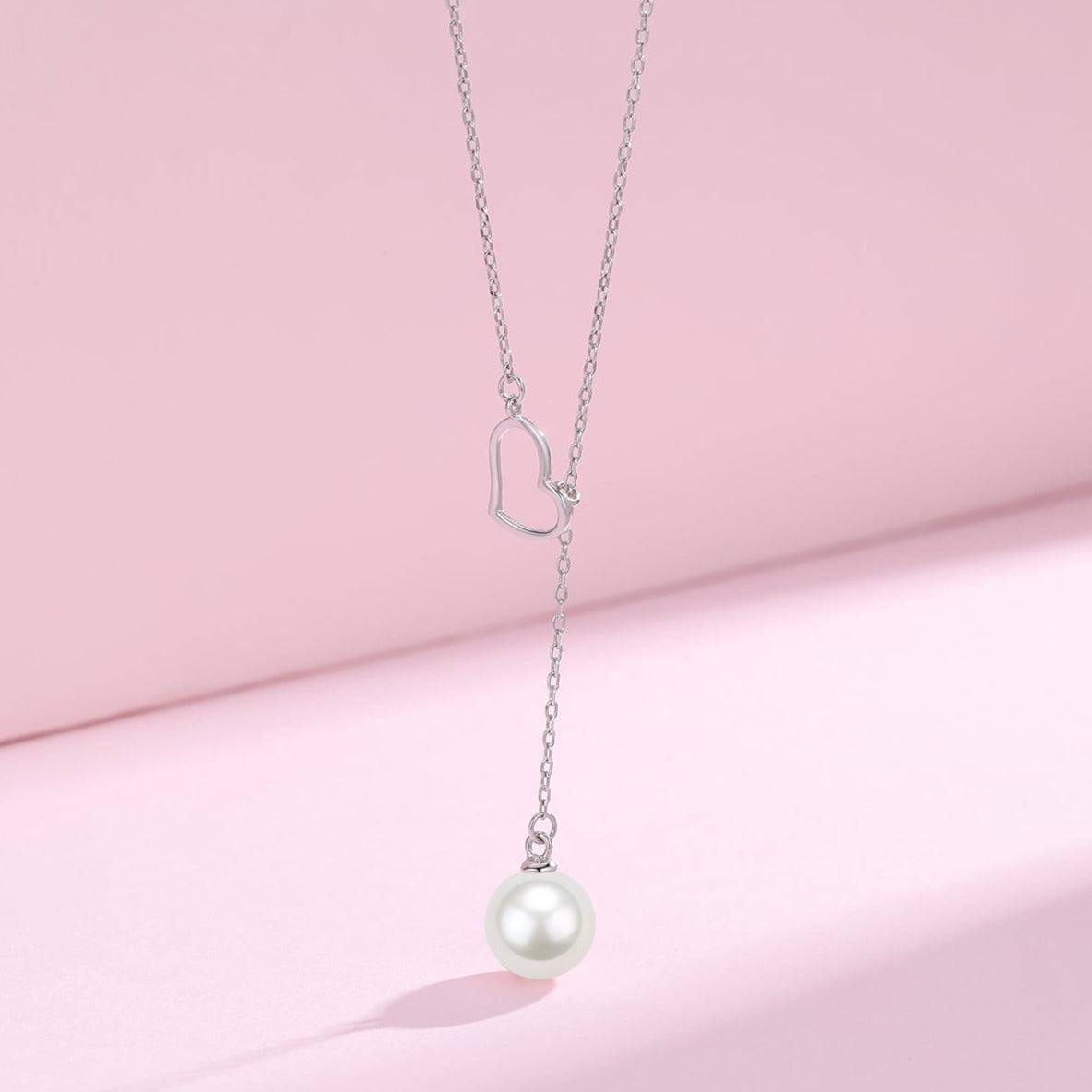 8-9mm Freshwater Akoya Pearl Silver Heart Pendant Necklace
