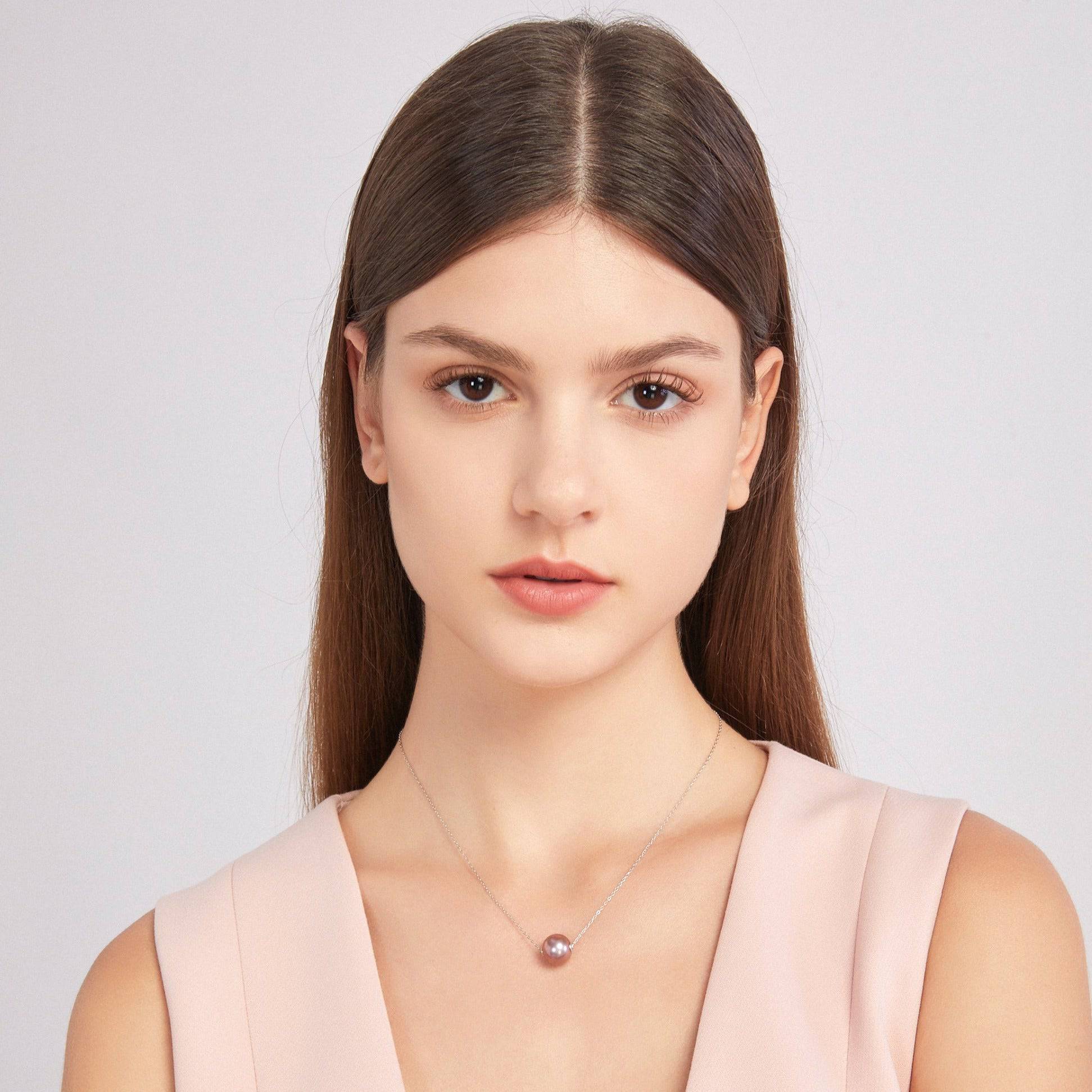 9-12mm Classic Purple Freshwater Pearl Floating Pendant Necklace