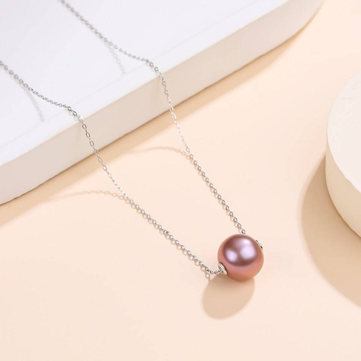 9-12mm Classic Purple Freshwater Pearl Floating Pendant Necklace
