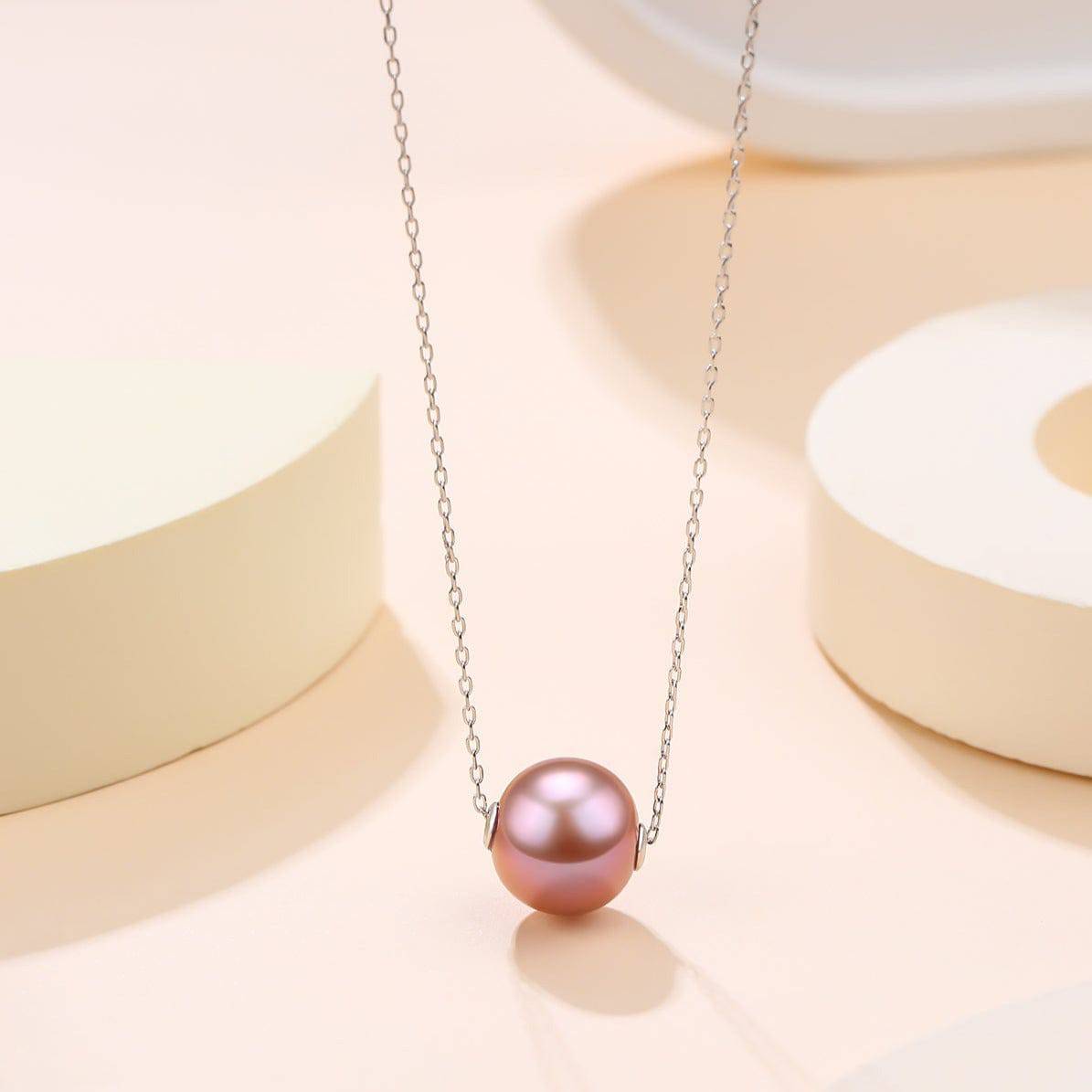 9-12mm Classic Purple Freshwater Pearl Floating Pendant Necklace