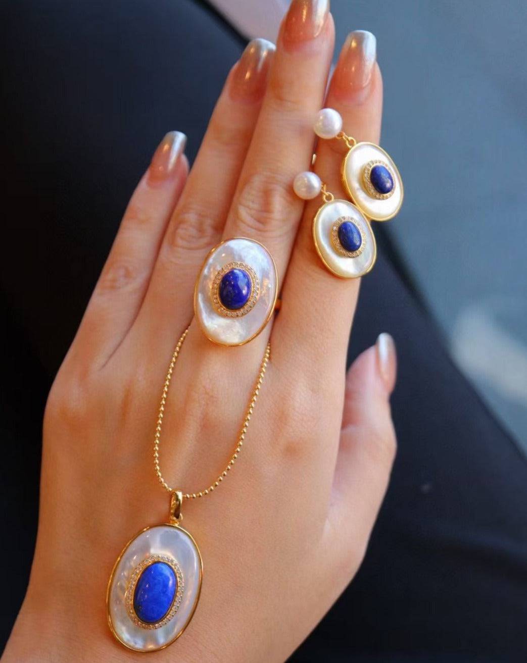 Blue Lapis Lazuli Mother of Pearls Earrings