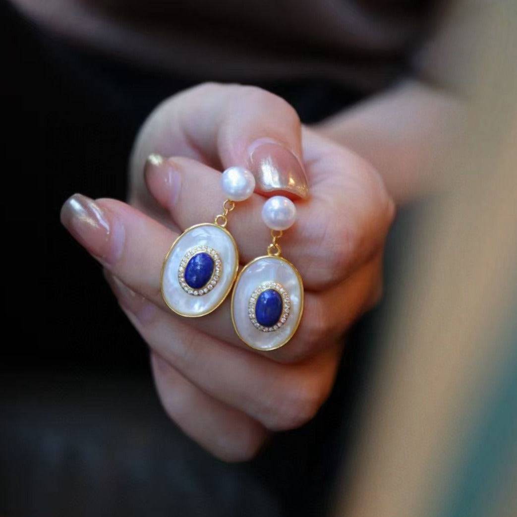 Blue Lapis Lazuli Mother of Pearls Earrings