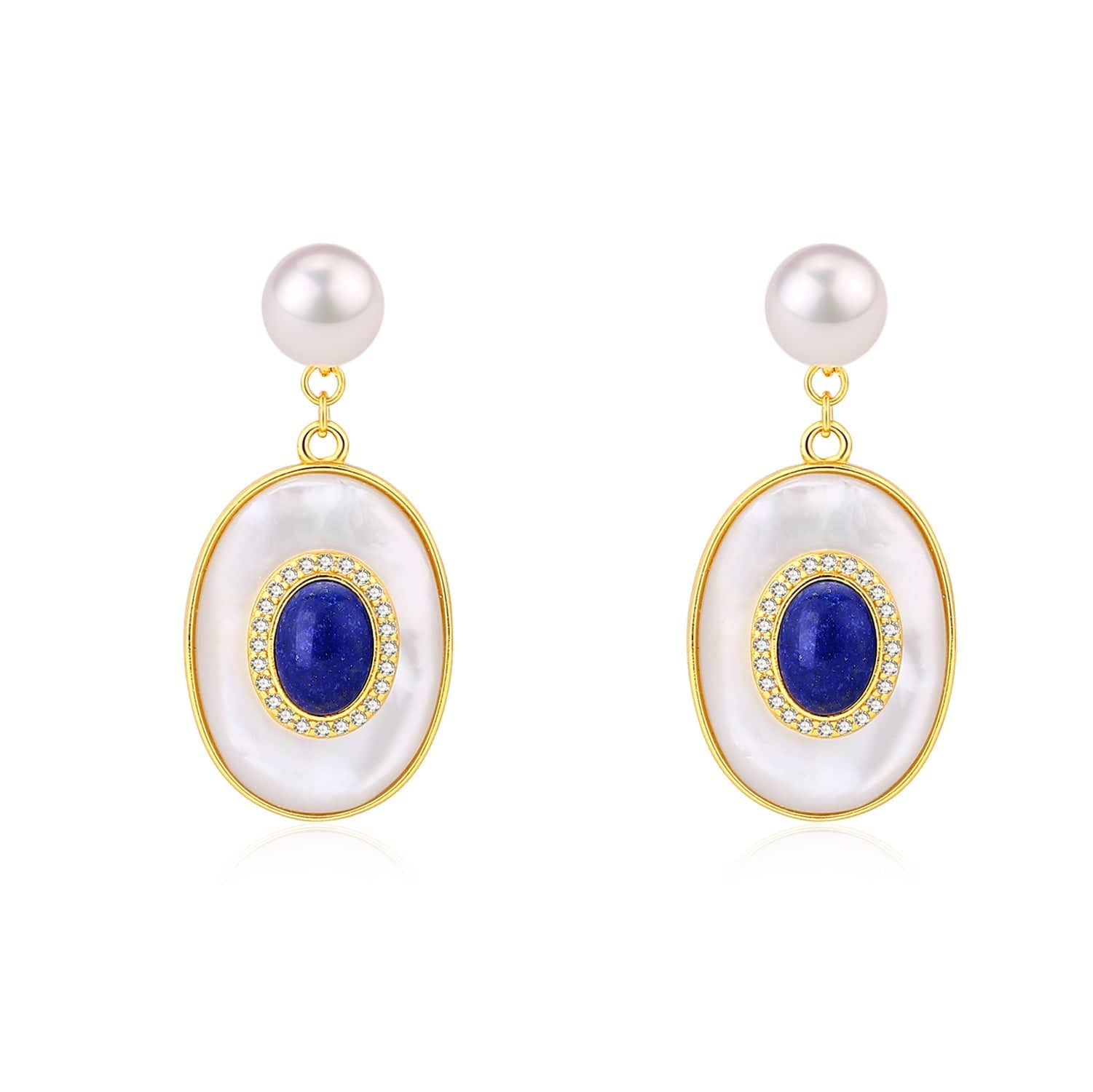 Blue Lapis Lazuli Mother of Pearls Earrings
