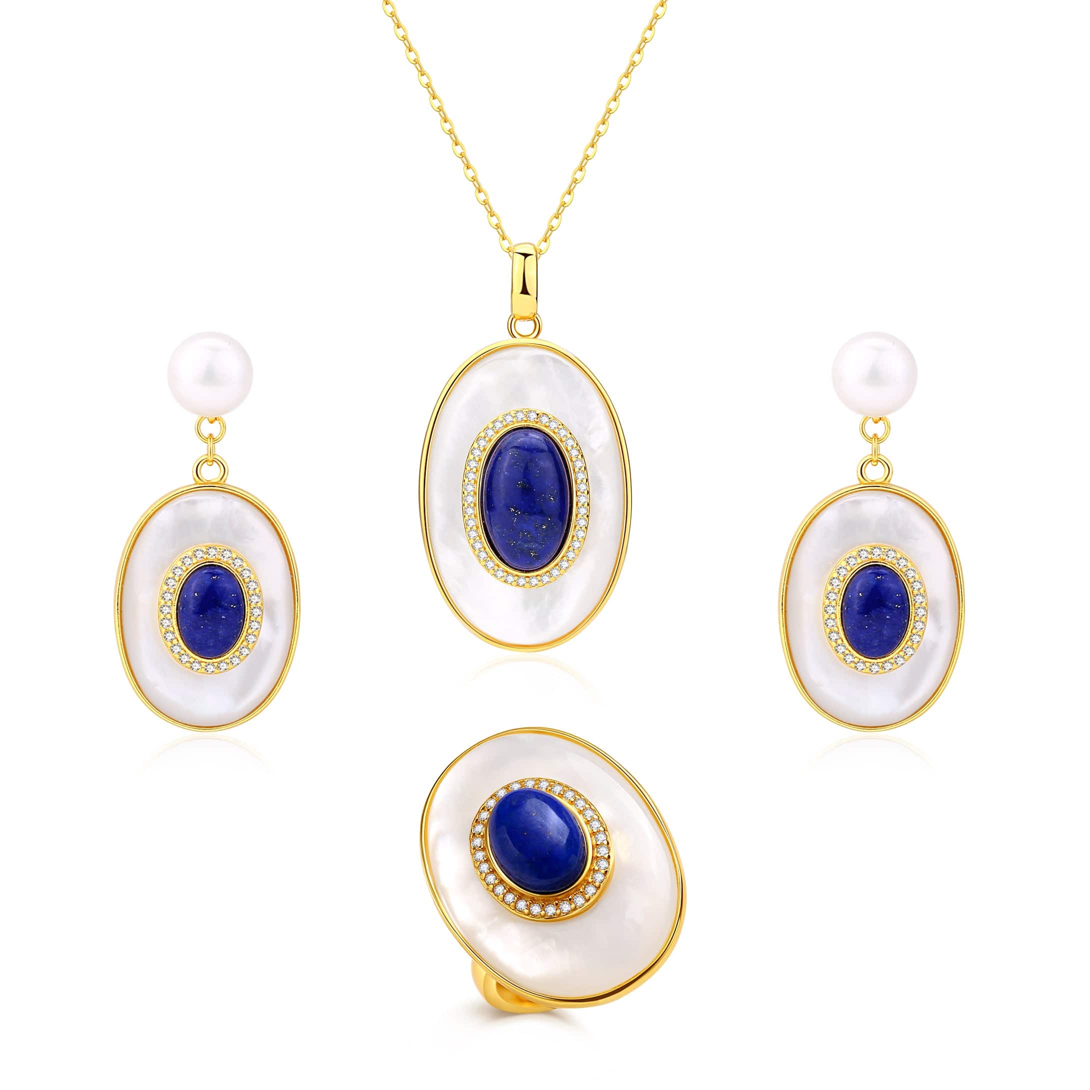 Blue Lapis Lazuli Mother of Pearls Pendant Necklace Earrings( Purchase Individually)