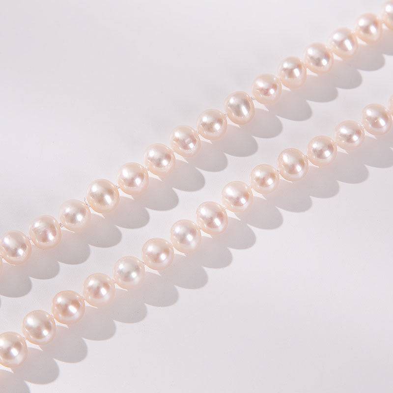Classic White Round Freshwater Pearl Necklace, Sterling Silver Clasp