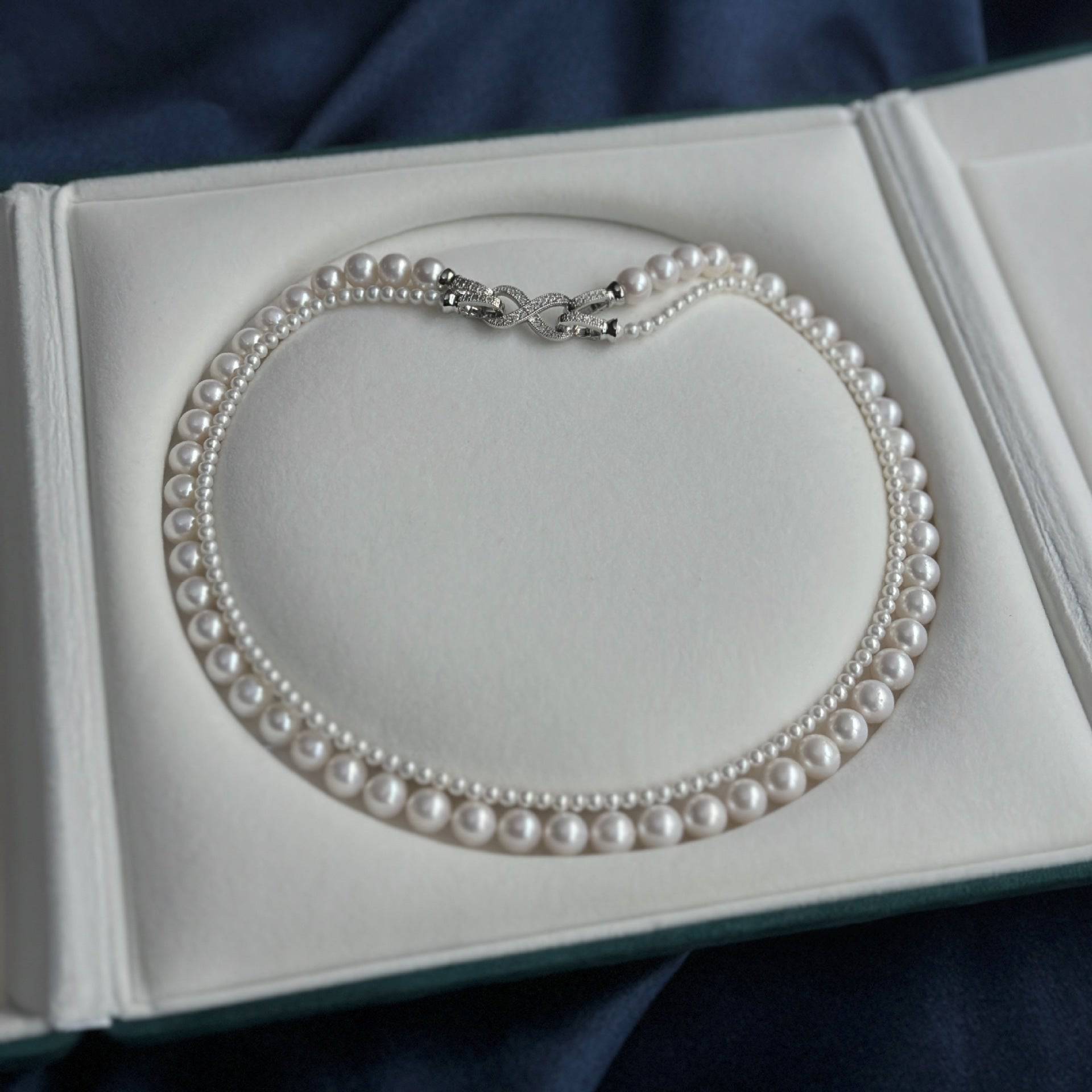 Dual Strand Two Size White Freshwater Flower Clasp Necklace