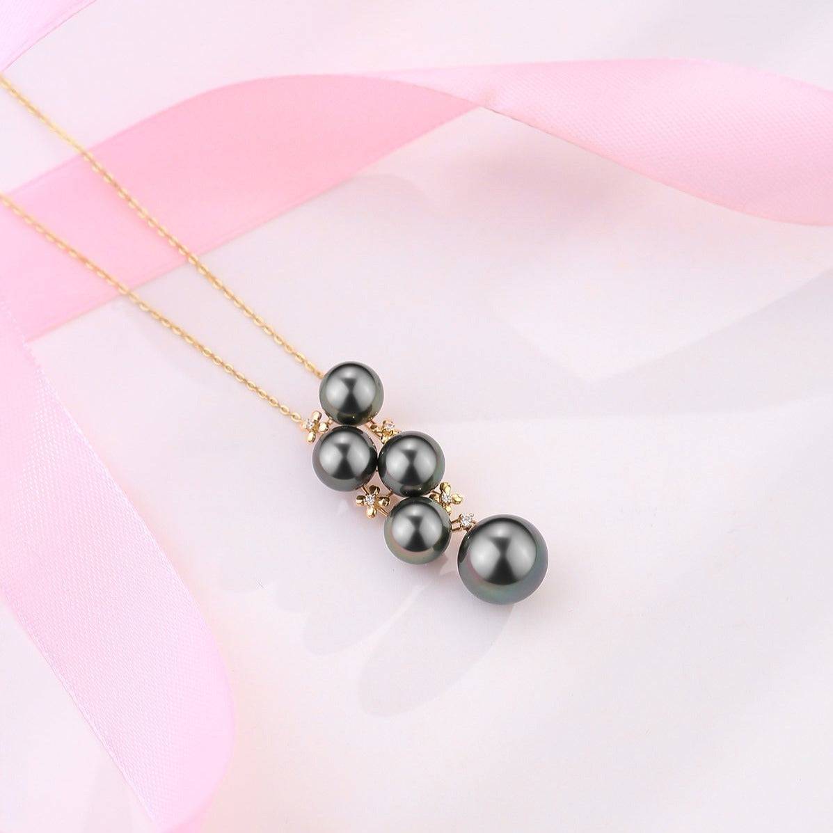 Five-Drop Black Tahitian Pearl Pendant 18K Pure Gold