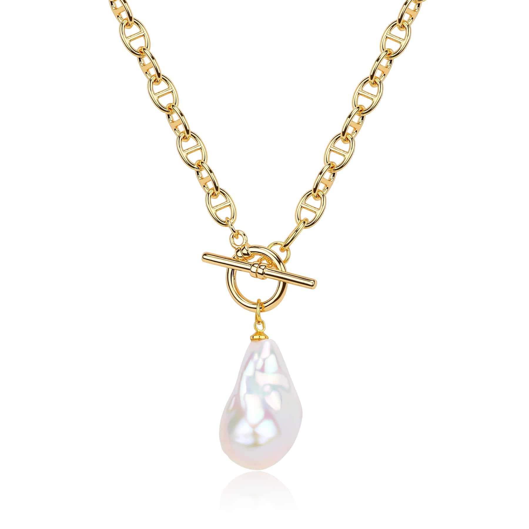 Gold Bold Chain Large Baroque Pearl Necklace