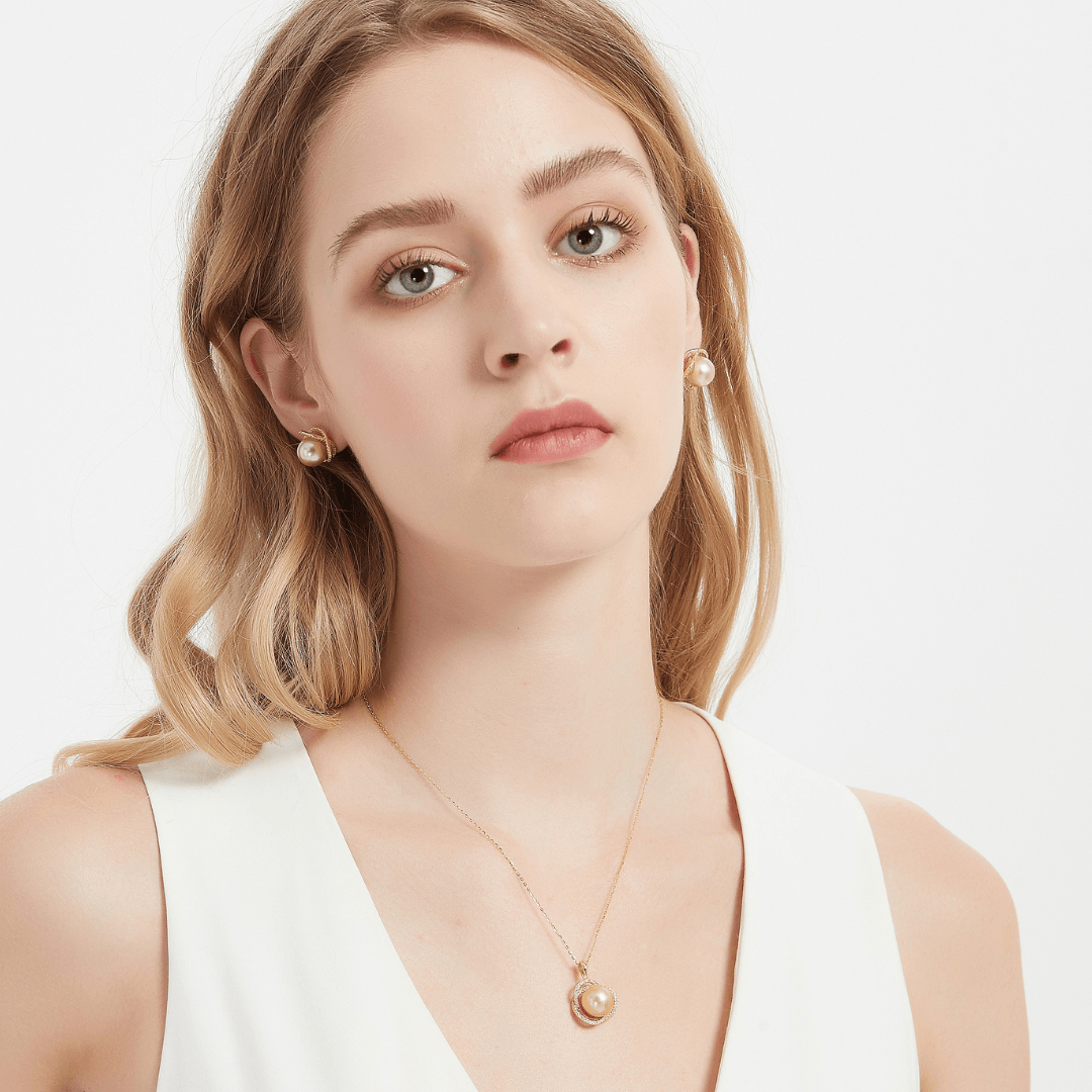 Golden South Sea Pearl 11.0-12.0mm & CZ Rose Pendant Necklace