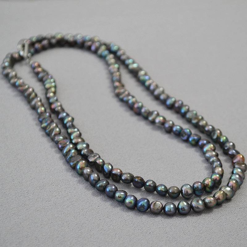 Peacock Color Large Baroque Long Strand Necklace