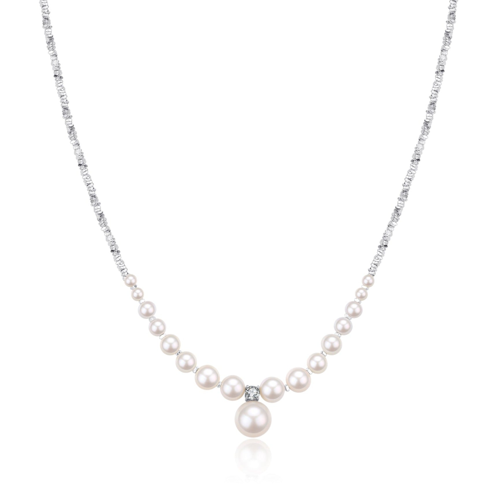 Pearl Pendant Silver Shards Necklace