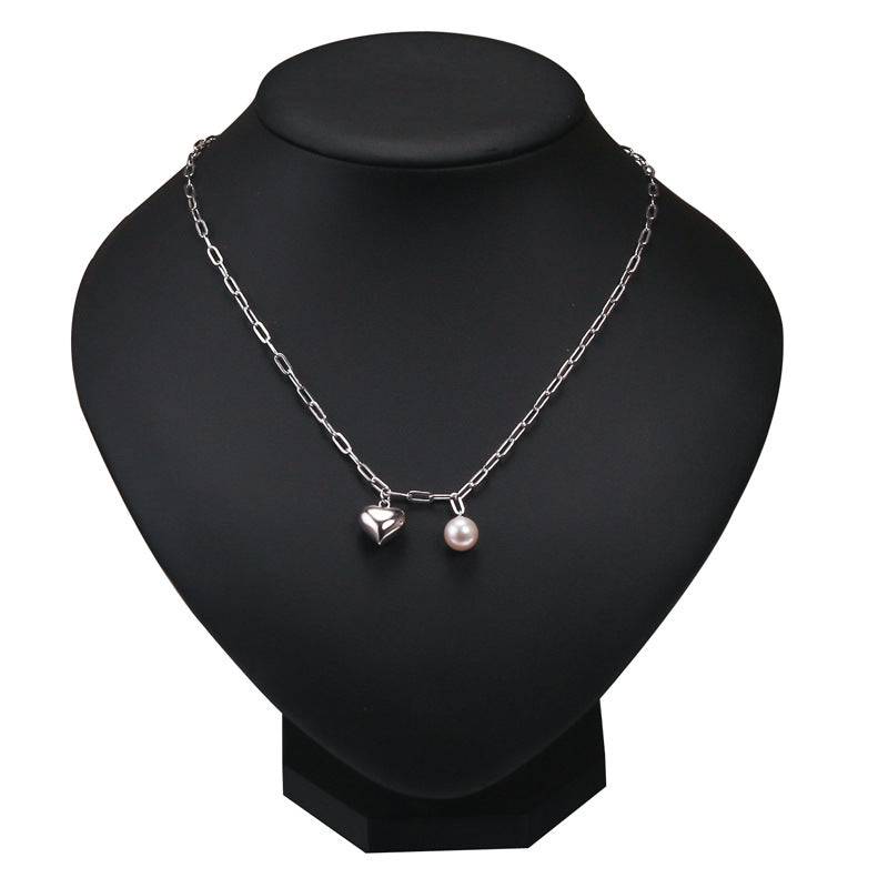 Silver Heart Pearl Pendant Necklace