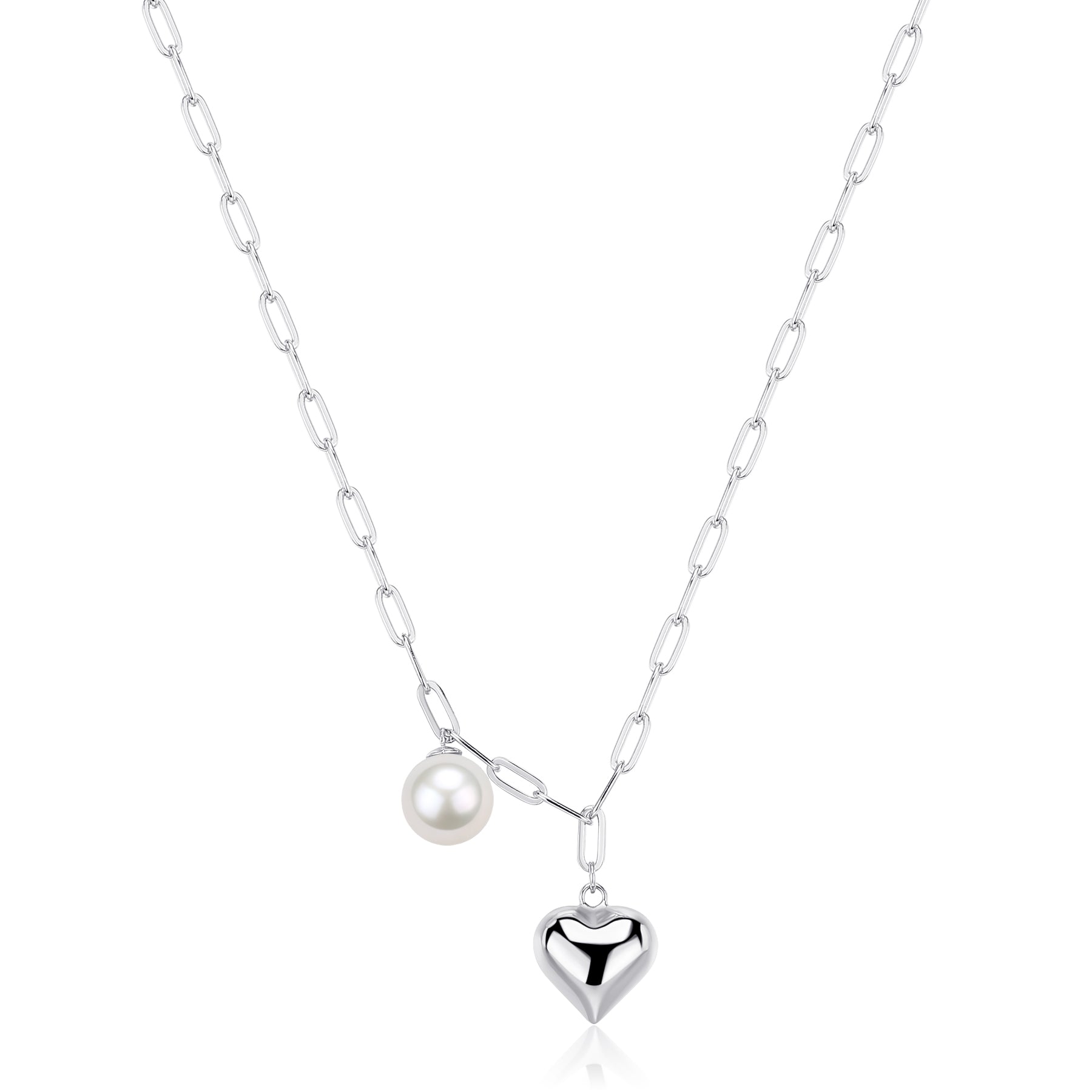 Silver Heart Pearl Pendant Necklace