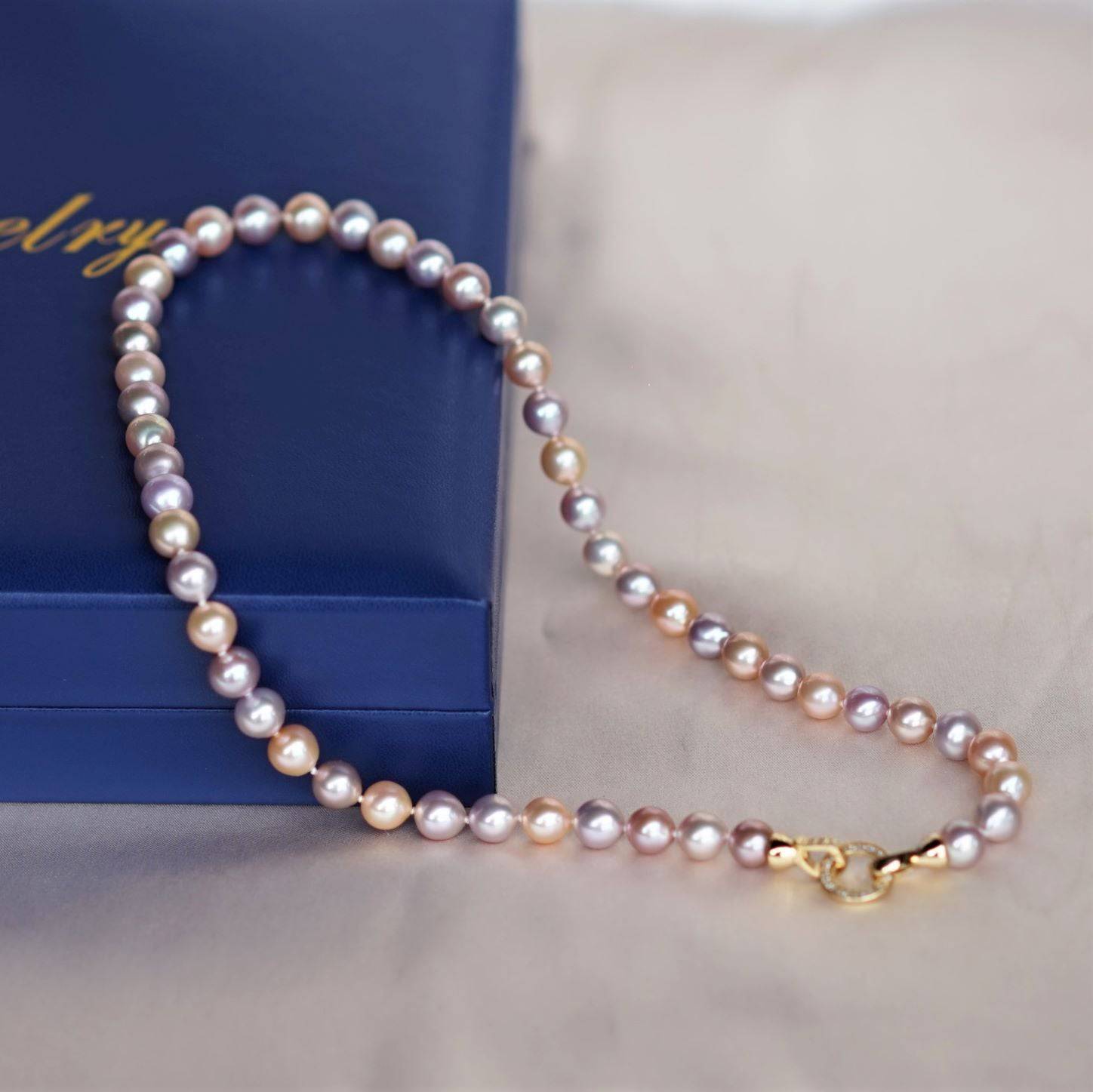 Multicolor 8-9mm AAA Chinese Akoya Cultured Pearl Necklace