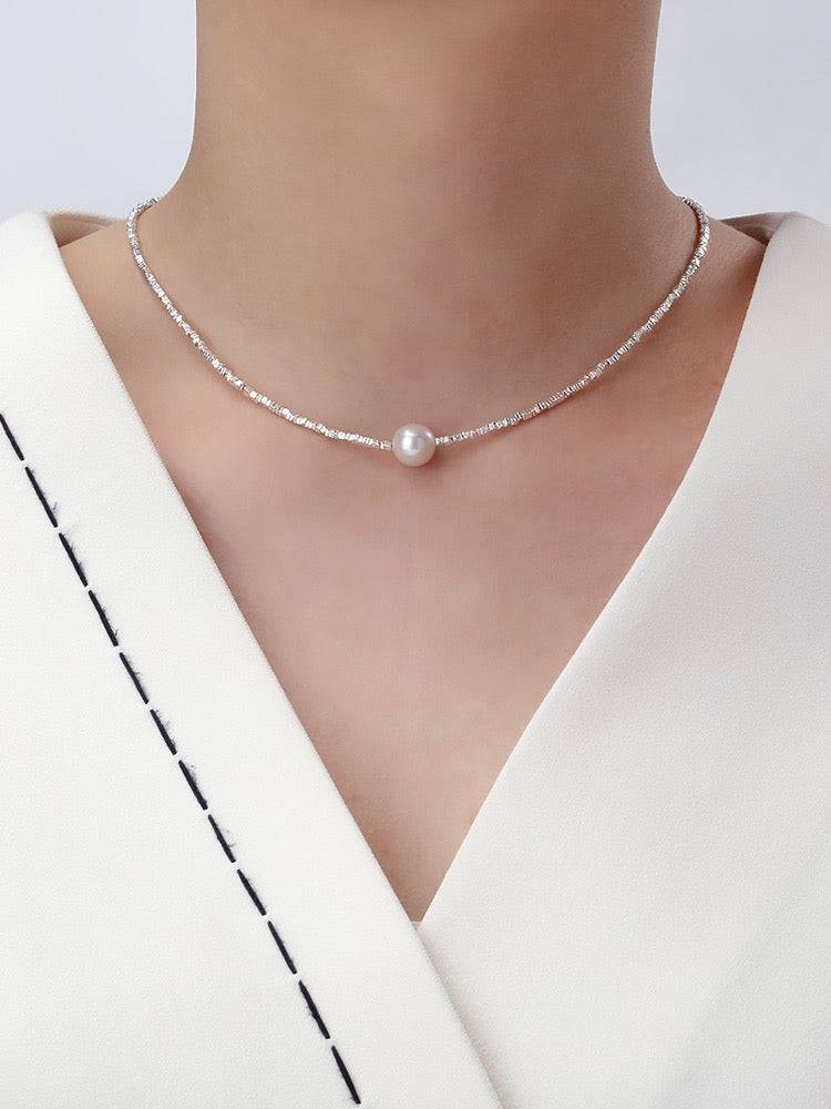 White Freshwater Pearl Silver Shards Pendant Necklace