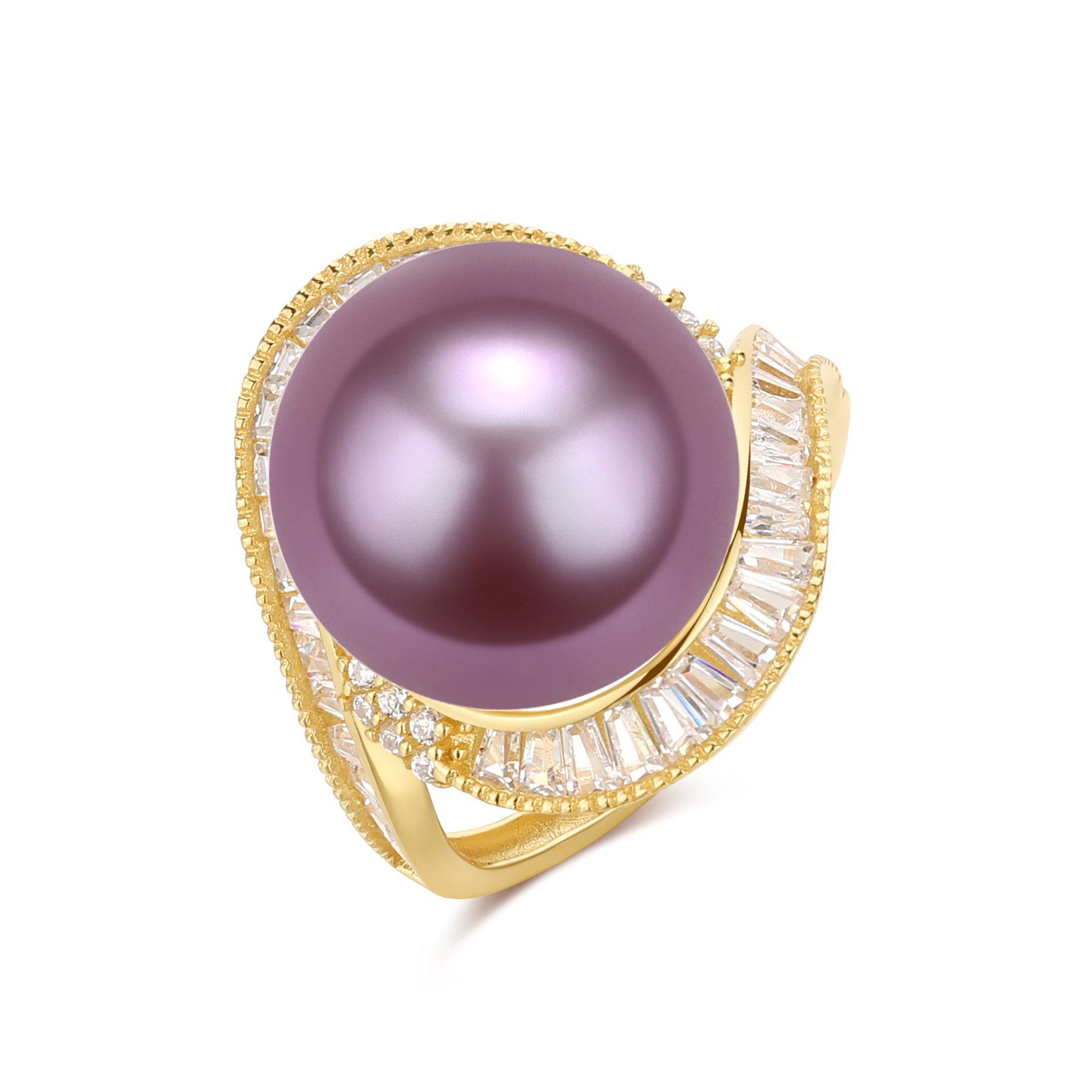 12-13mm Freshwater Pearl & Large Full CZ Rose Ring