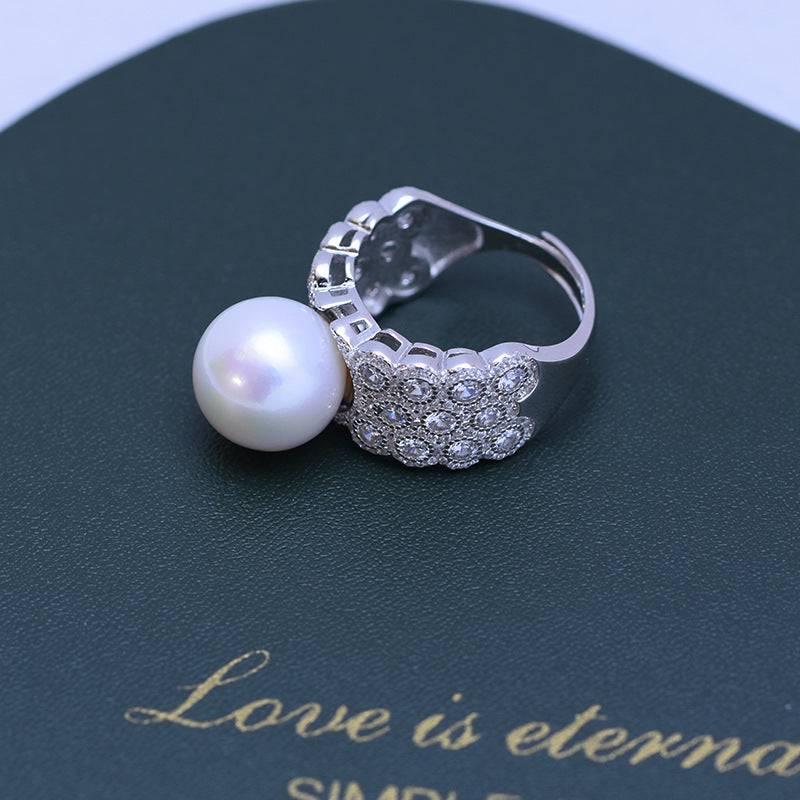 12-13mm Freshwater Pearl & Large Full CZ Wide Ring