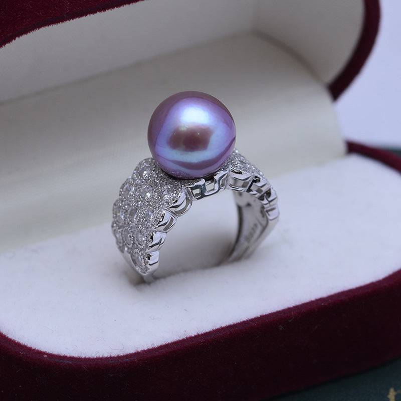 12-13mm Freshwater Pearl & Large Full CZ Wide Ring