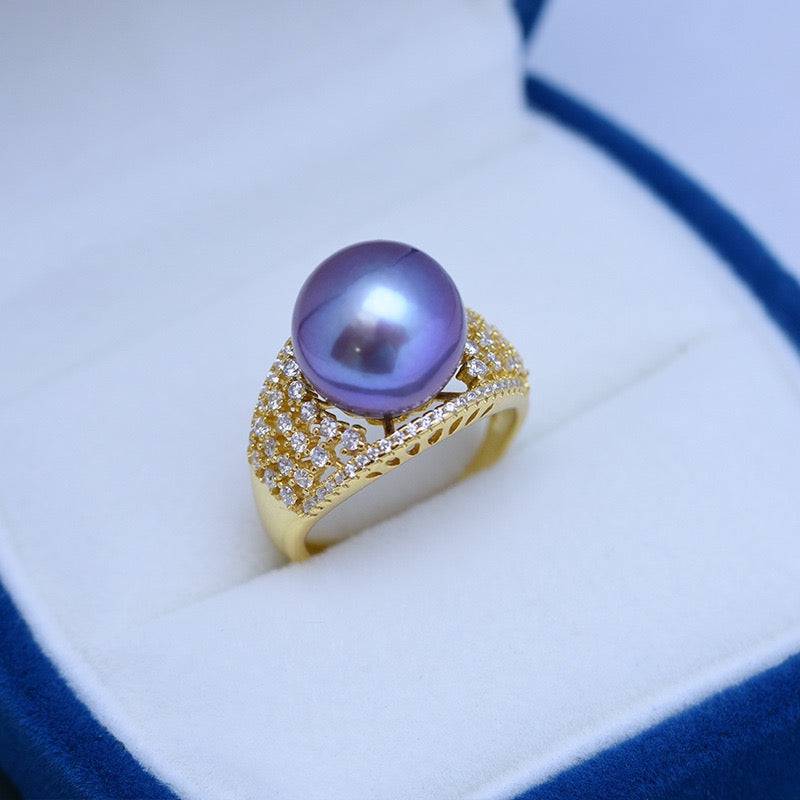 12-13mm Freshwater Pearl & Shine CZ Wide Ring