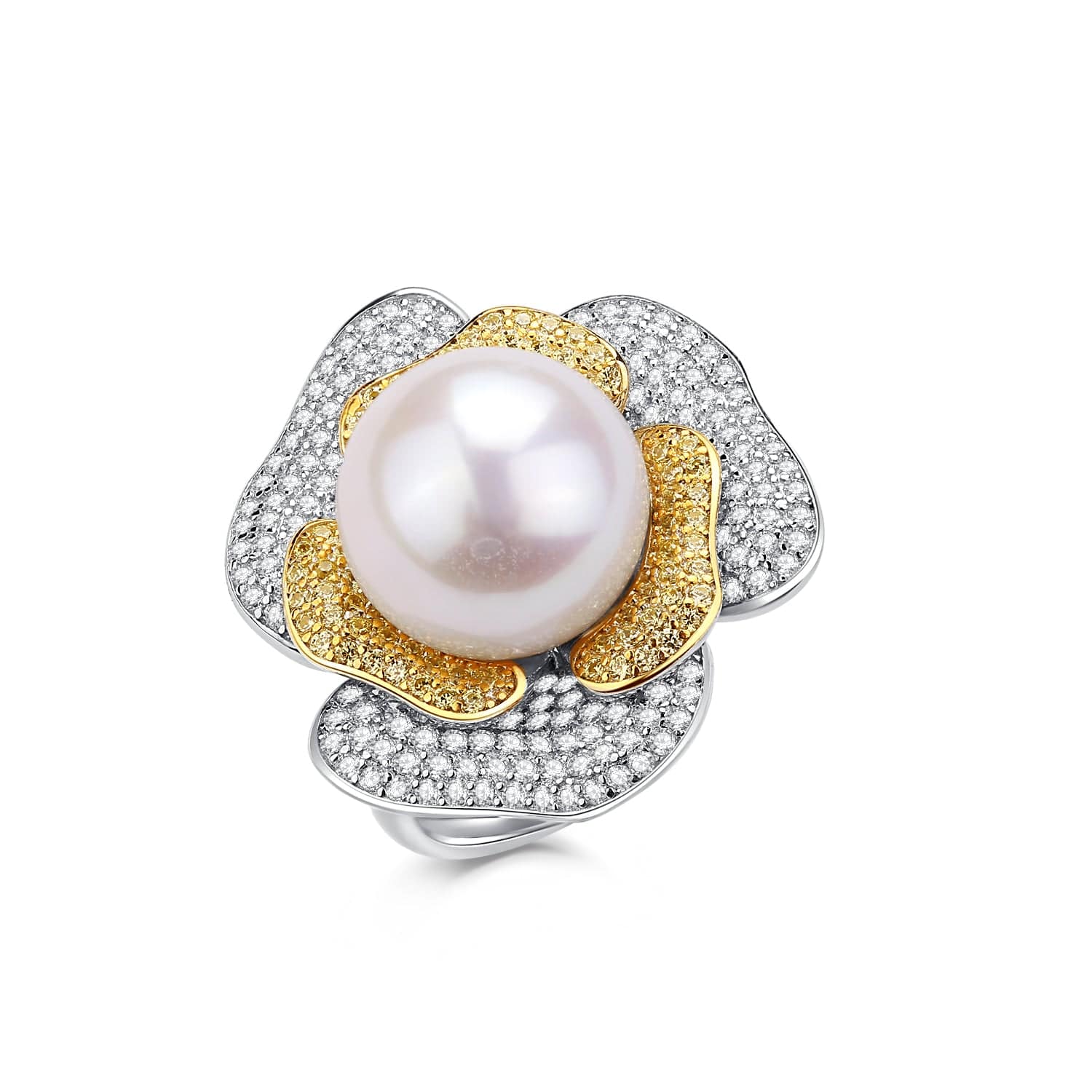 12-13mm Freshwater Pearl & Large Rose CZ Ring
