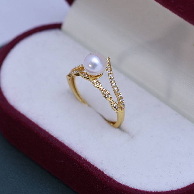 6-7mm Freshwater Pearl & Crown CZ Ring